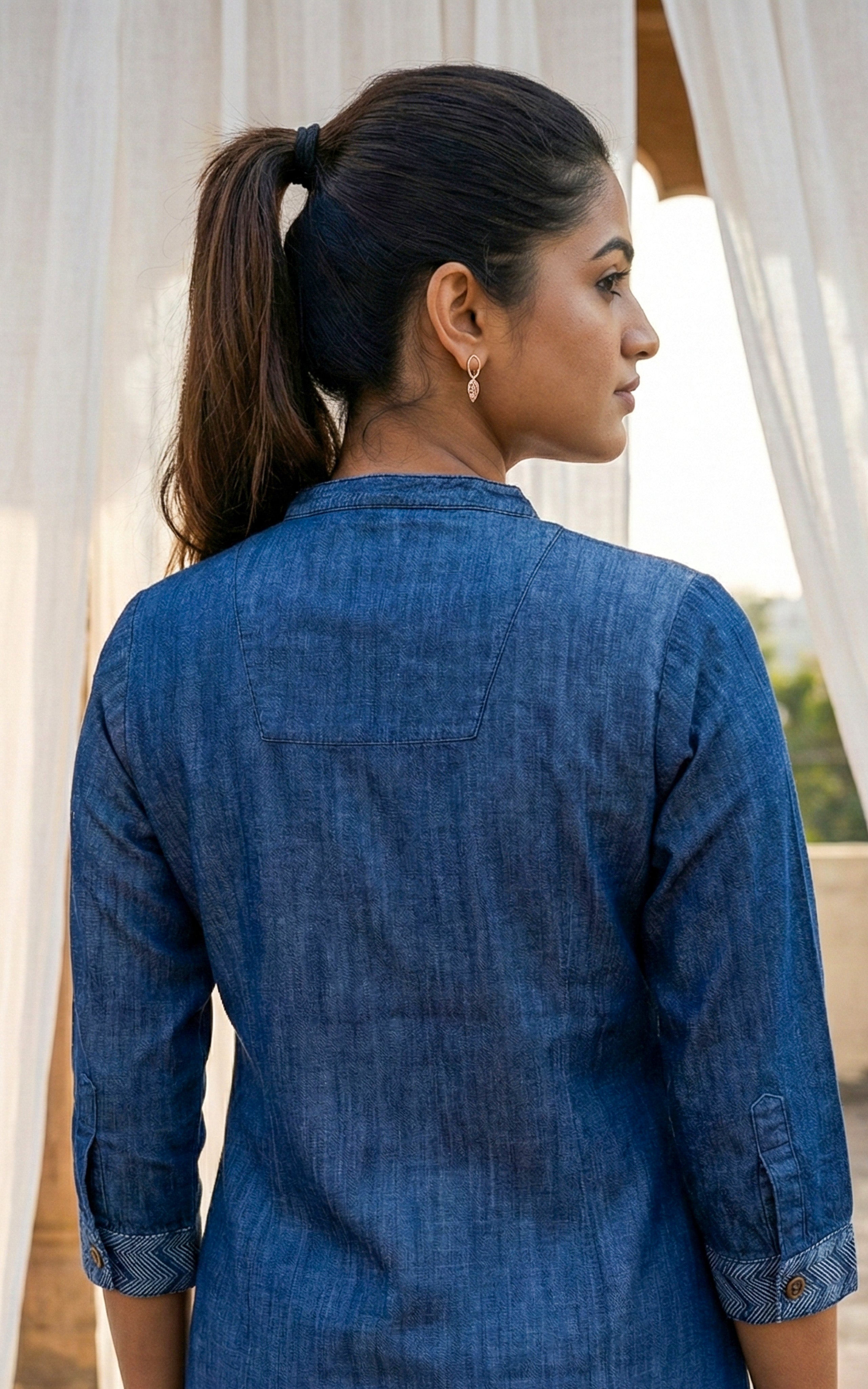 Office wear denim printed indo western kurti for women