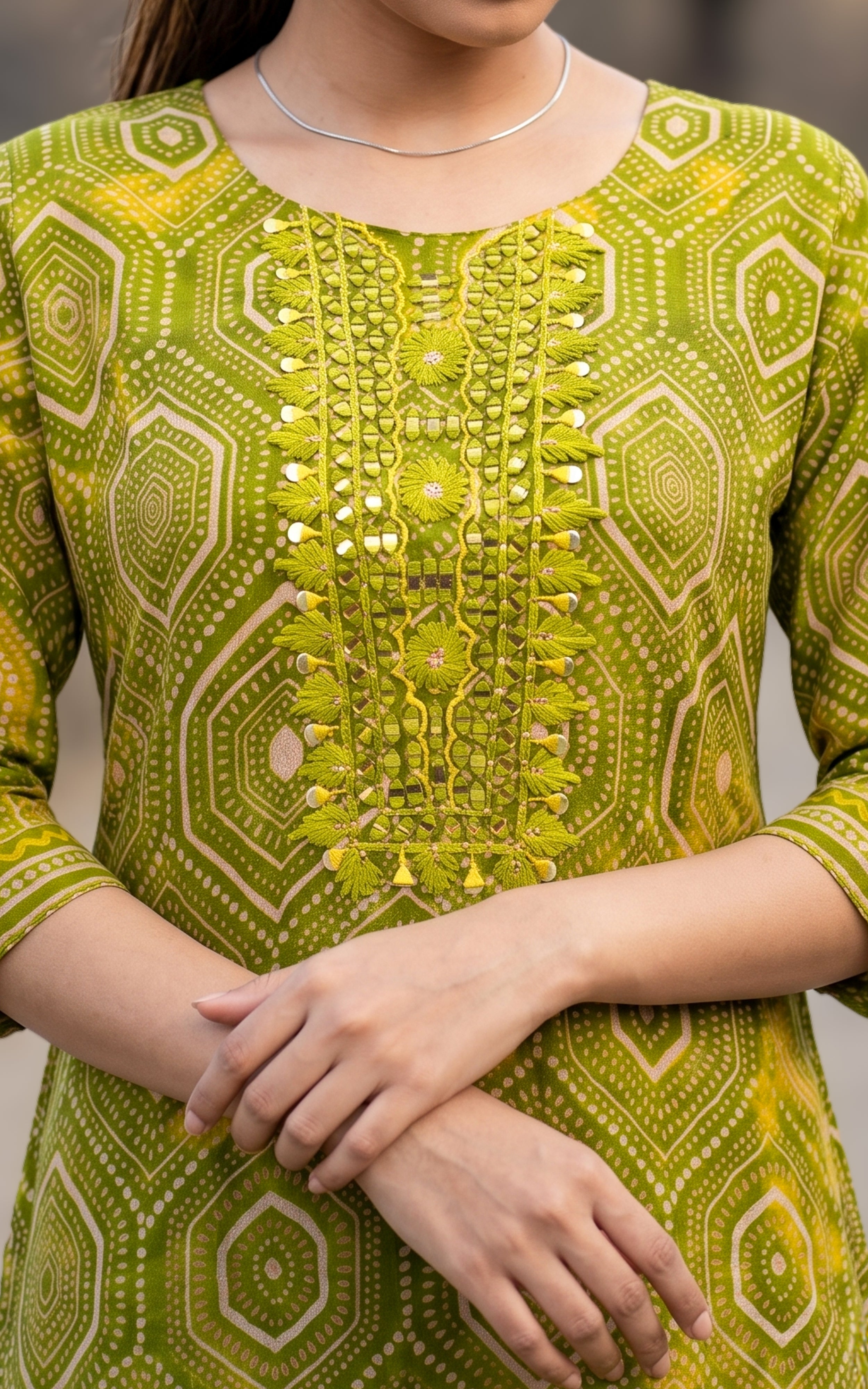 Green Art Silk Kurti Set with One Side Pocket Pant for Women