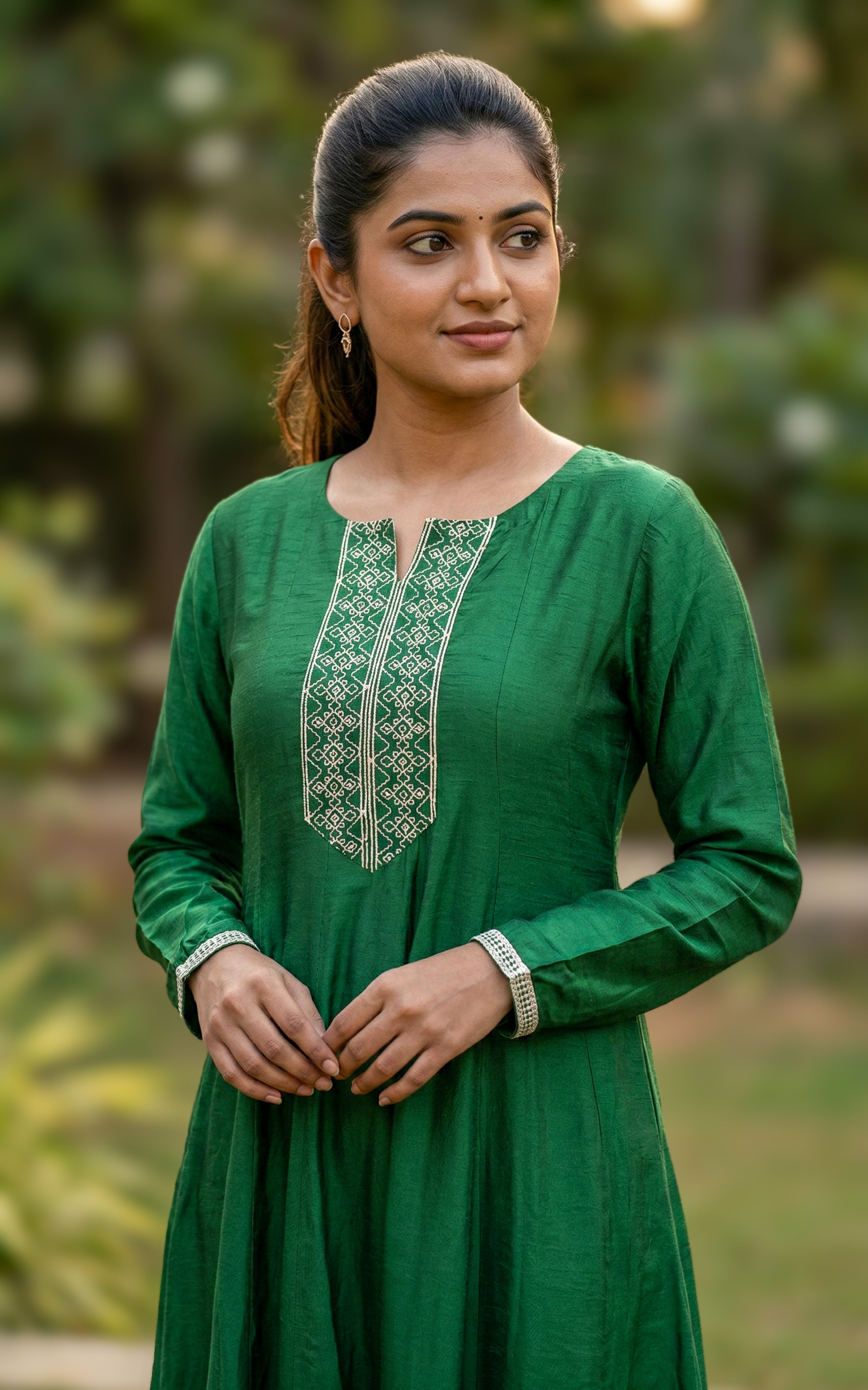 Ethnic Green Art Silk Anarkali for Women
