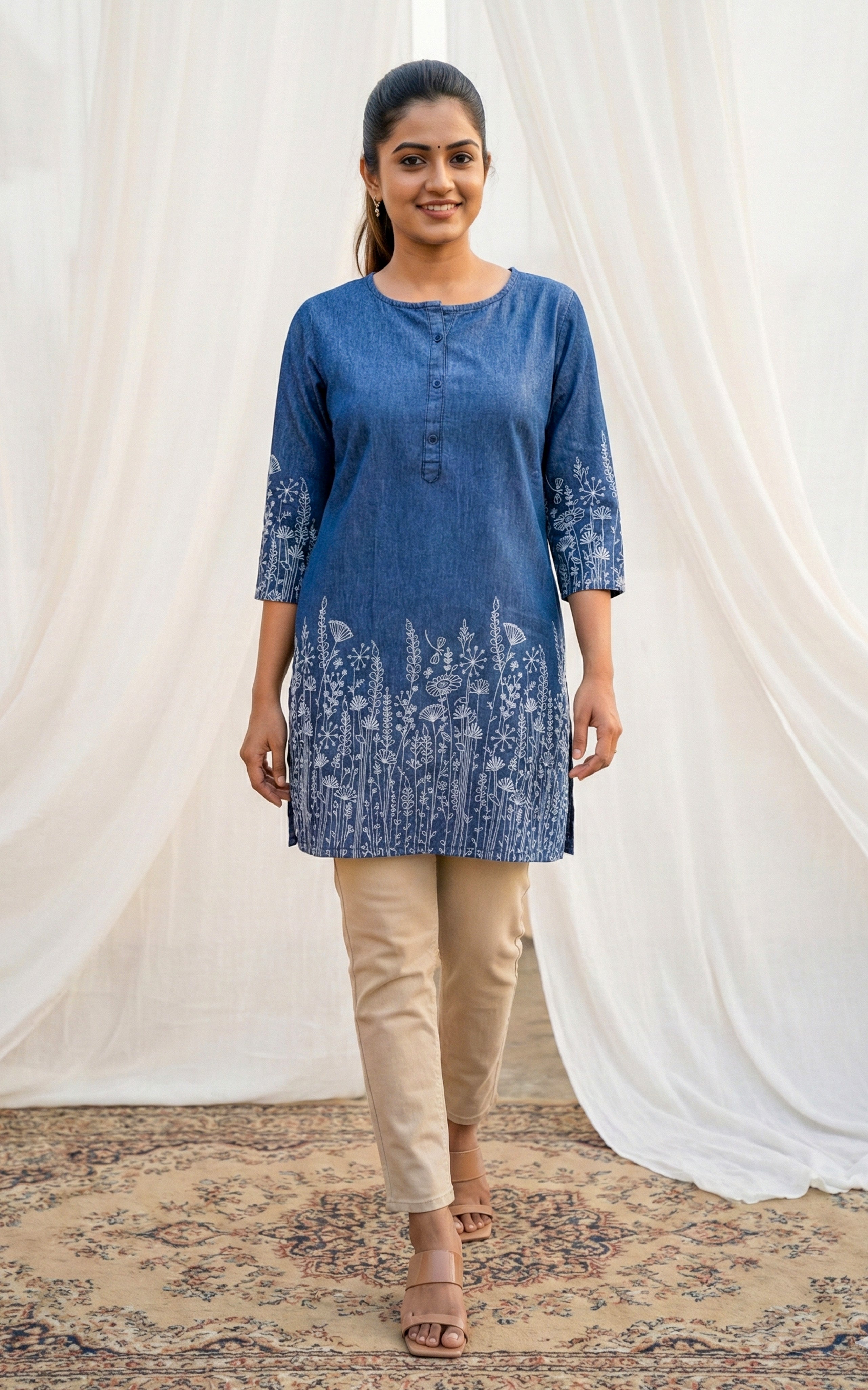 Stylish denim blue indo western top for women