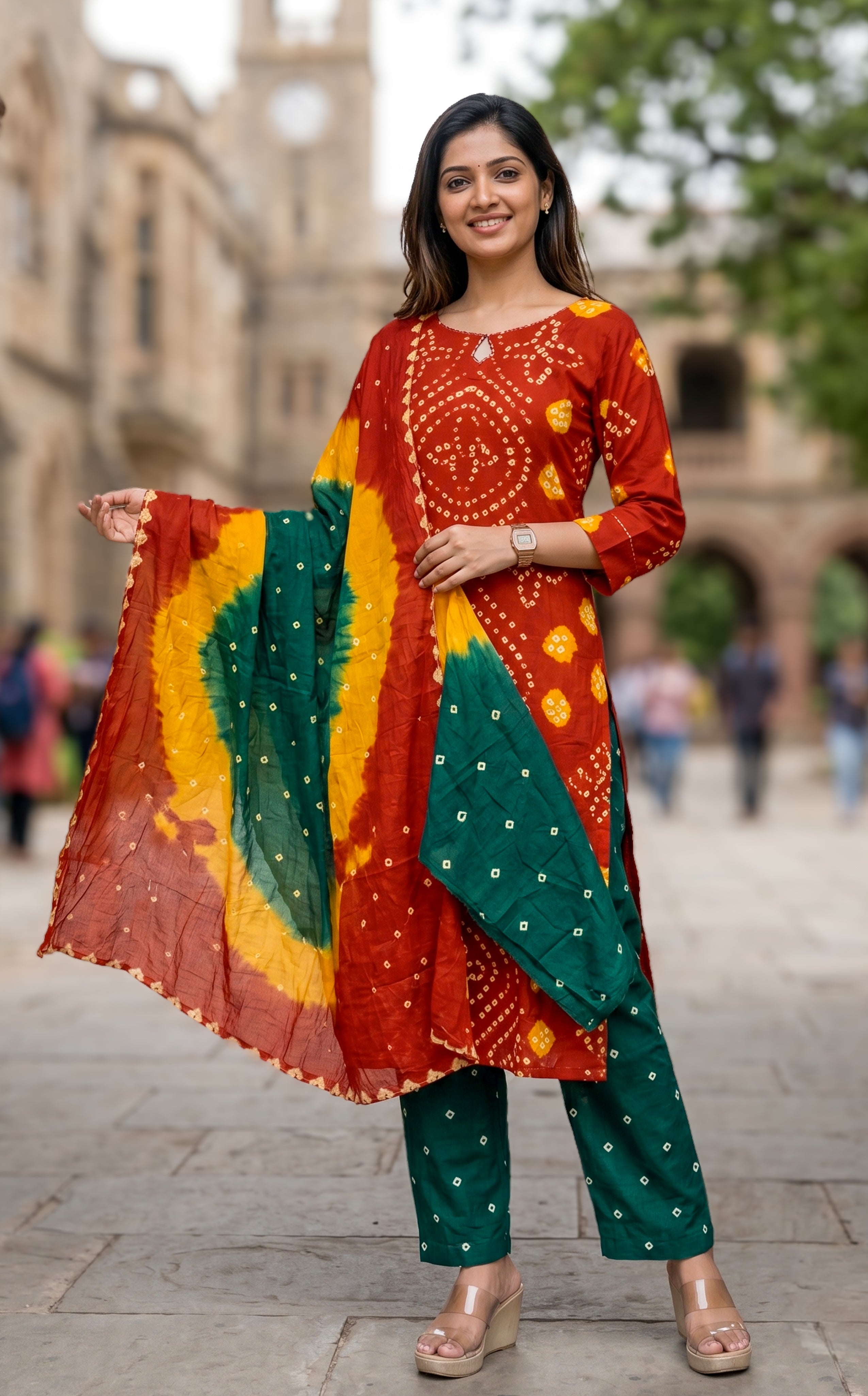 Rithushka Red (Kurti+Pant+Dupatta)