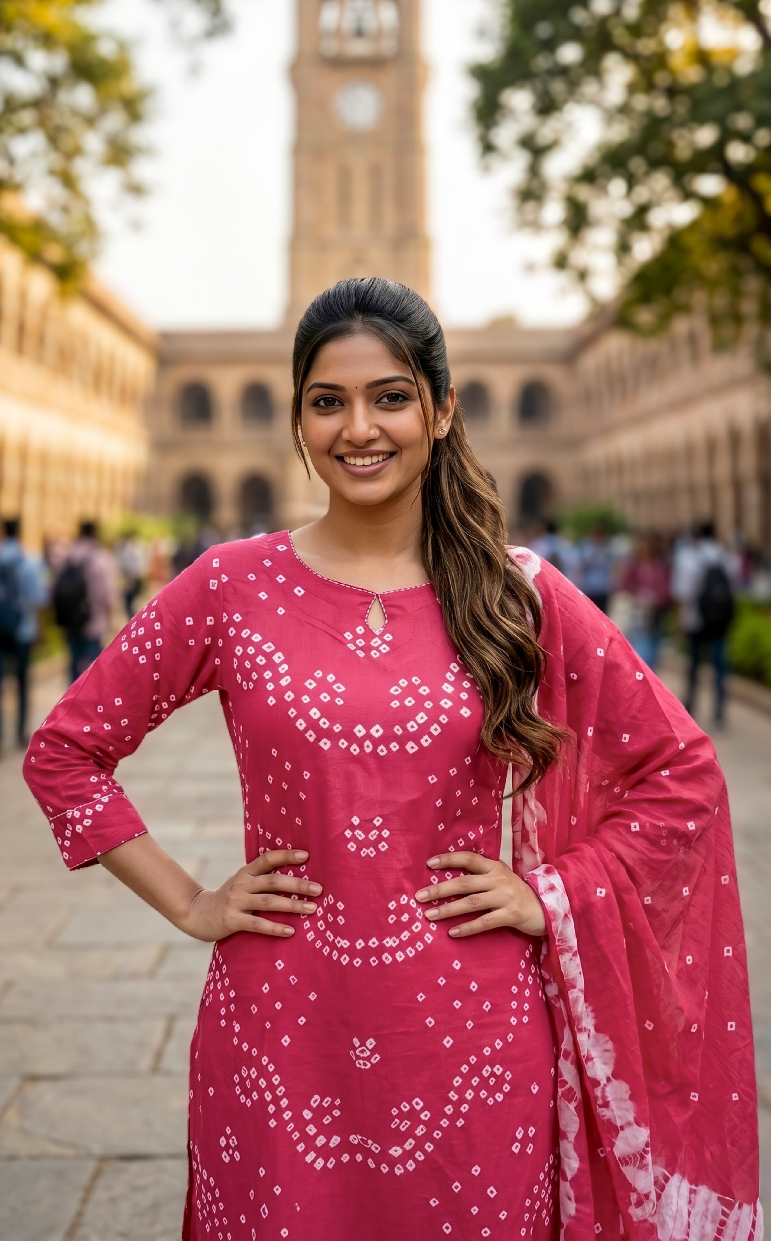 Stylish coral red kurti set for women