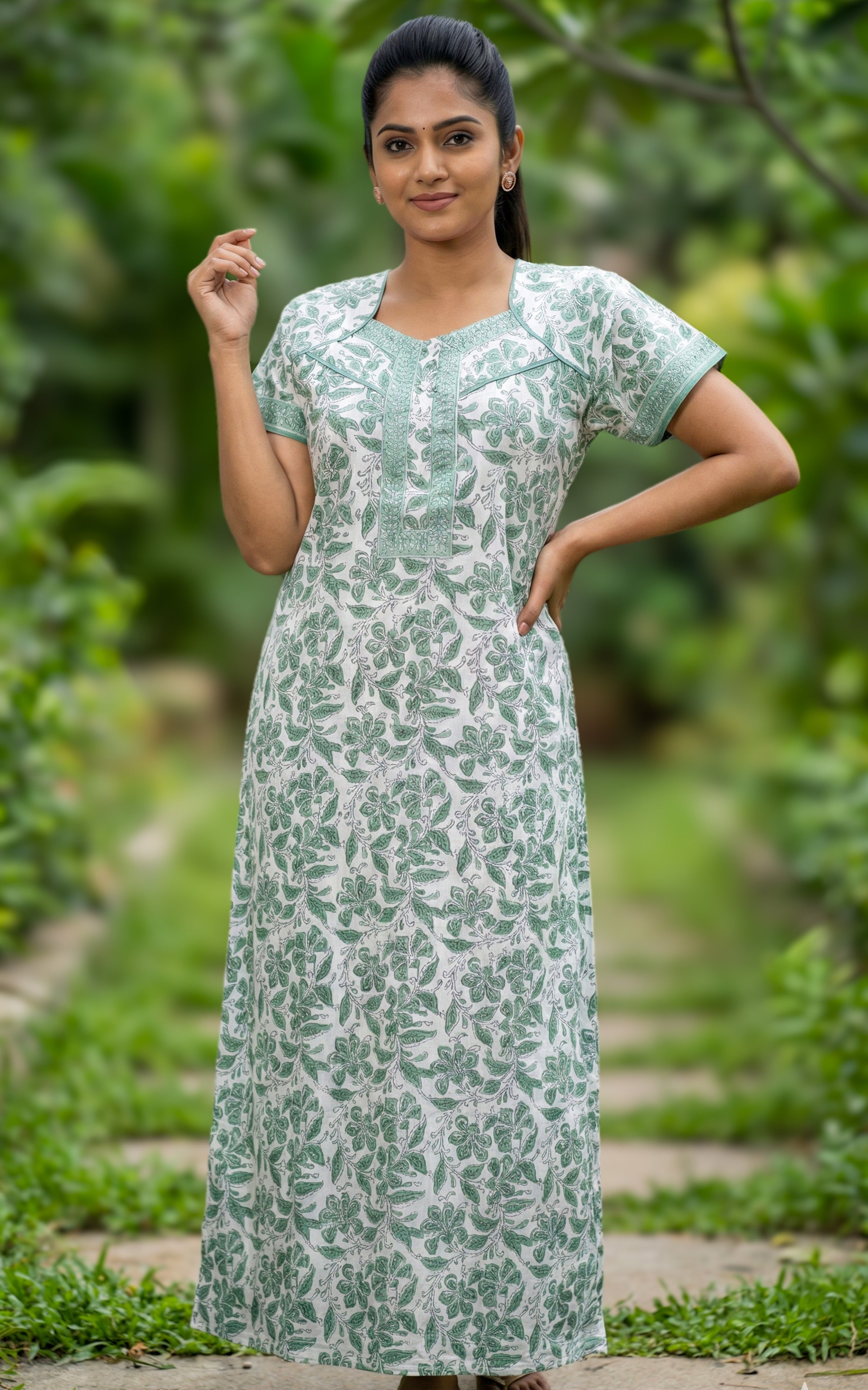 Comfortable printed cotton nighty for women