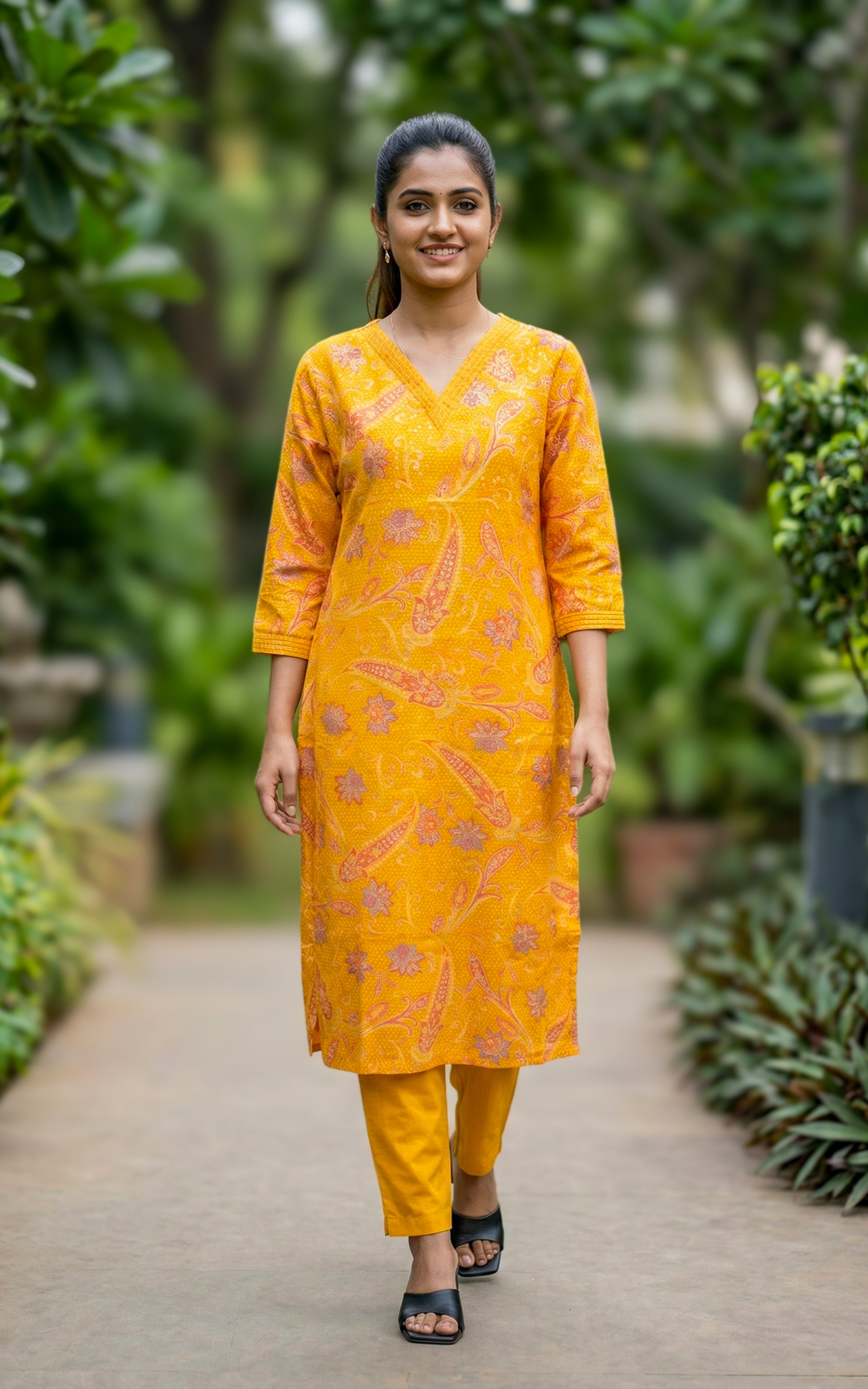 mustard kurti pant set daily wear
comfortable cotton blend kurti set