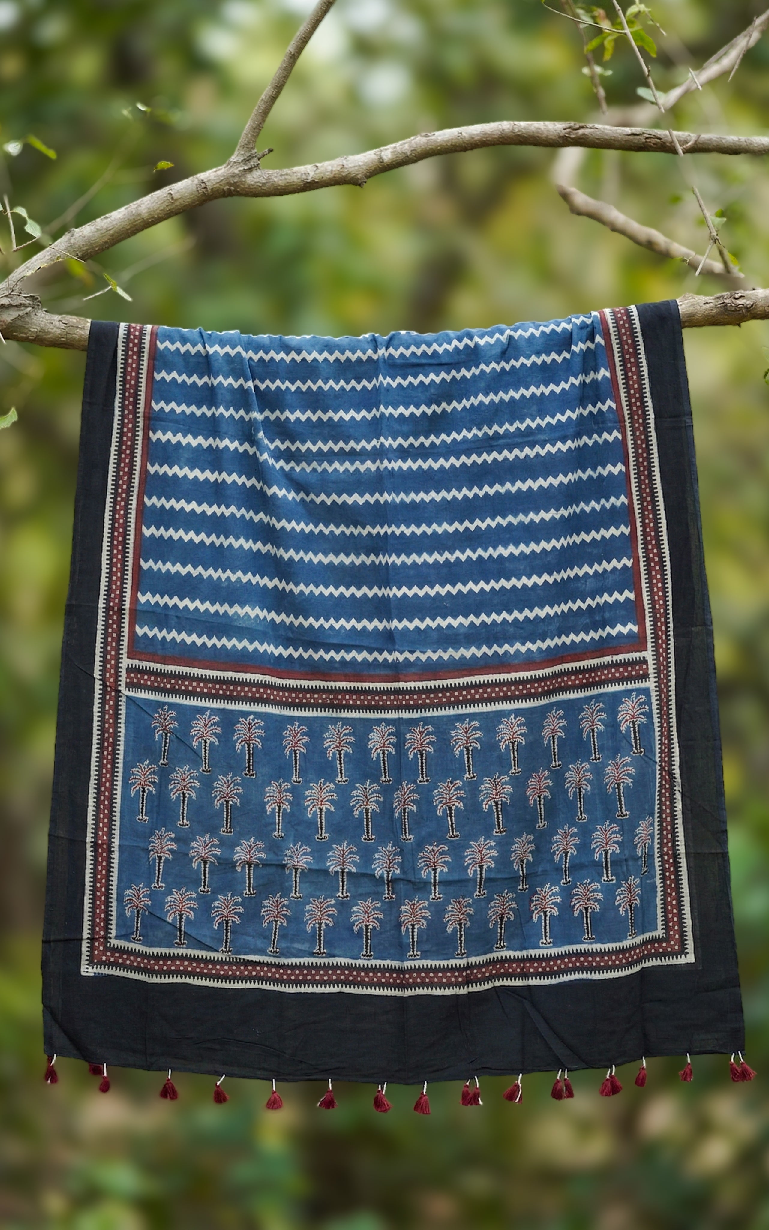 Instore – Earthy Tones Handblock Printed Dupatta for Women – Cotton – Tassels – Ethnic Wear