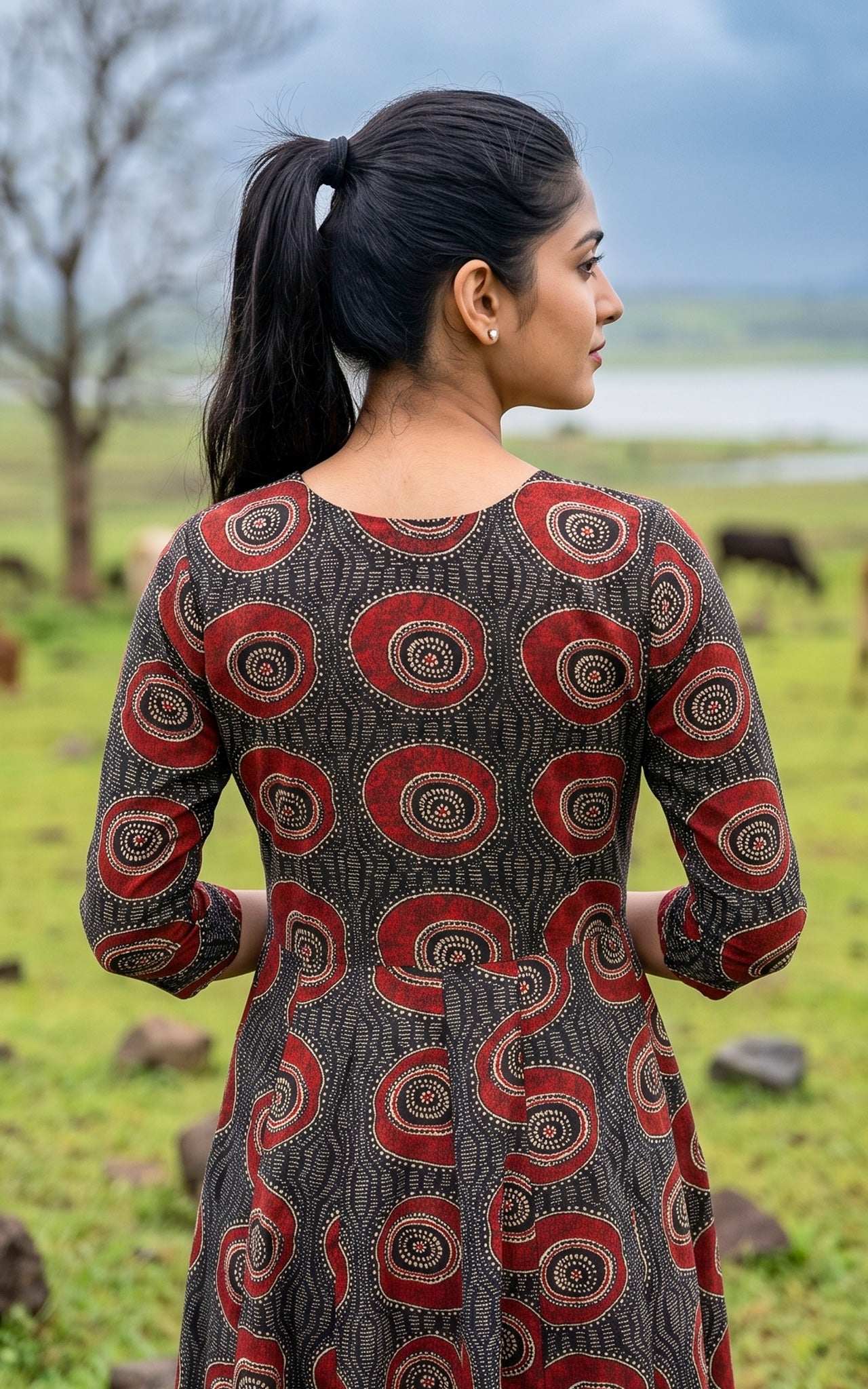 Black Cotton Ethnic Wear Kurti Dupatta for Women