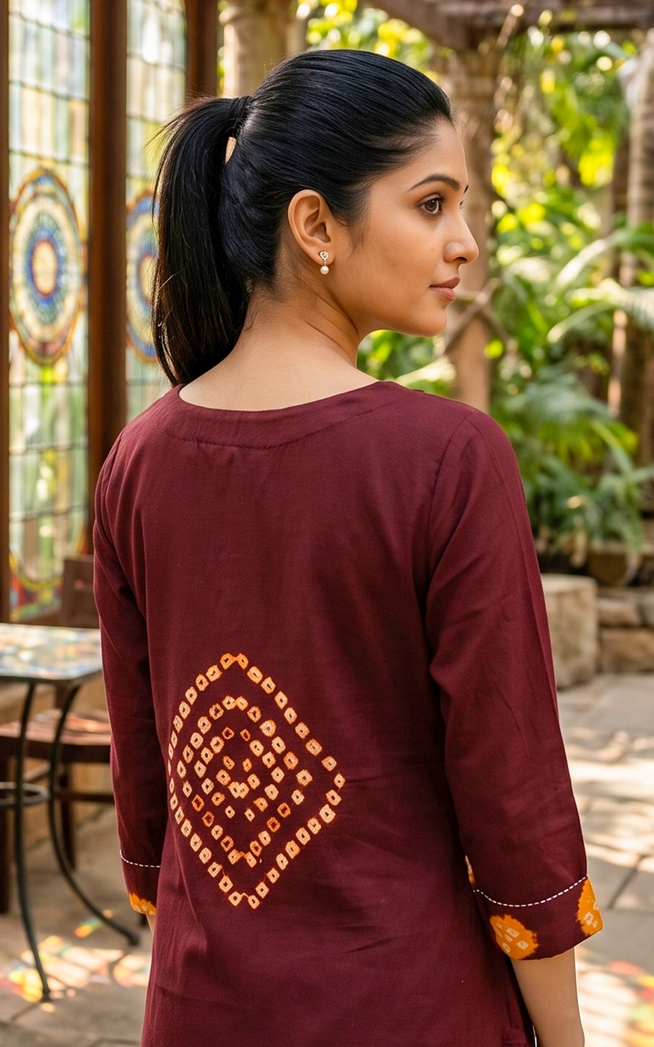 Deep Brown and Mehndi Green Cotton Ethnic Wear Kurti Set for Women