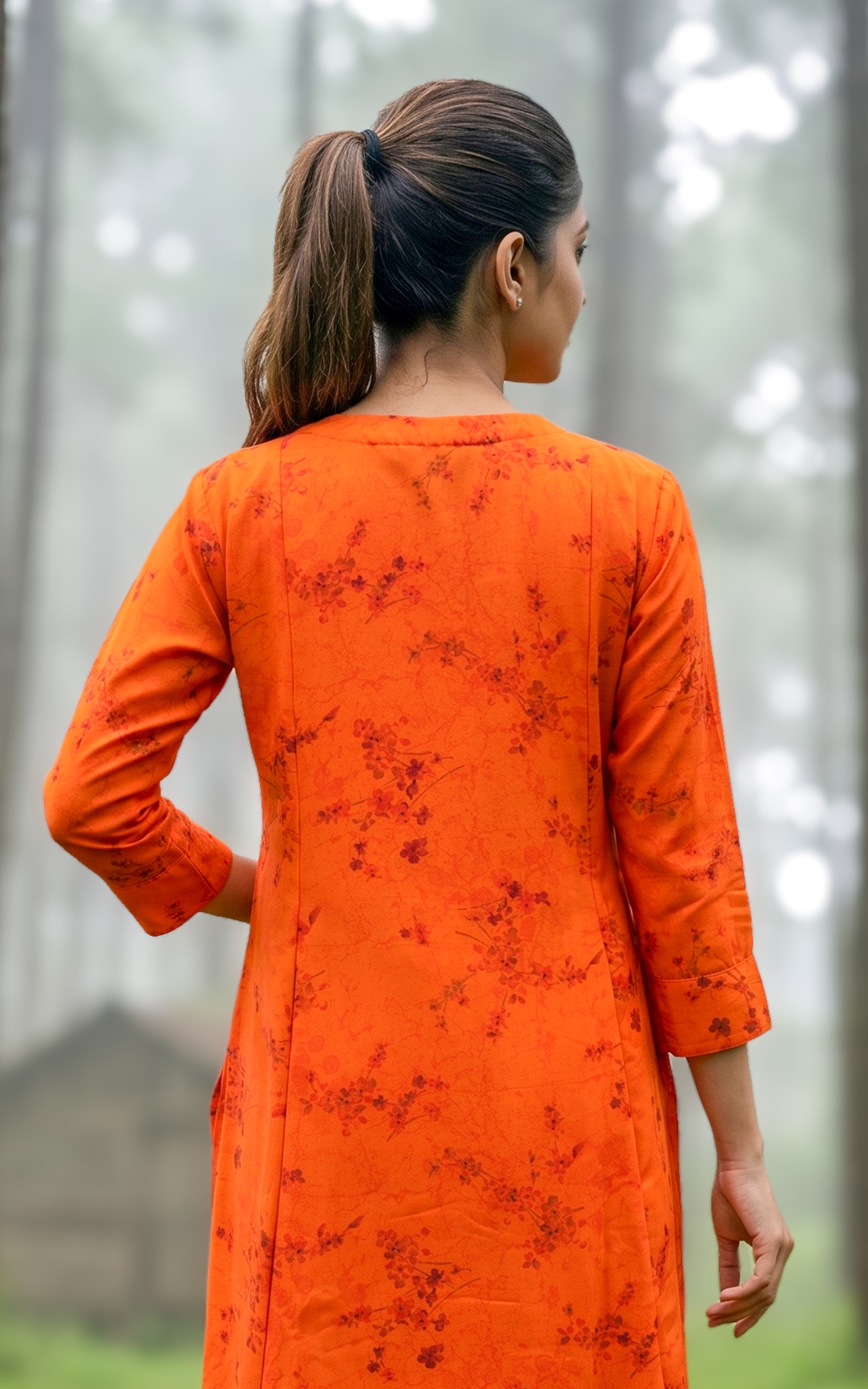 Rustic orange ethnic georgette kurti for women