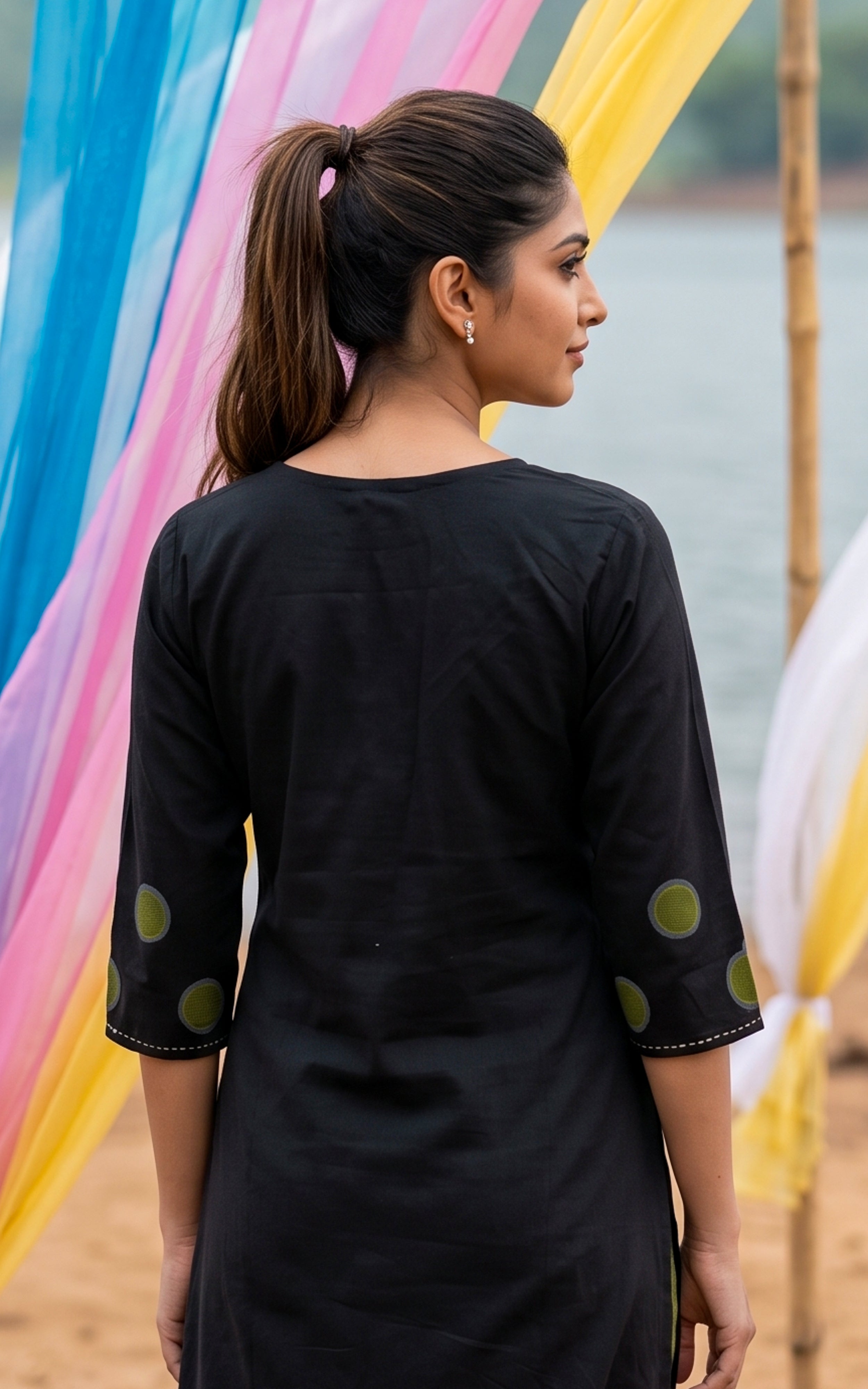 Instore – Black Hasha Handblock Kurti Set for Women – Cotton – Handblock Printed – Ethnic Wear