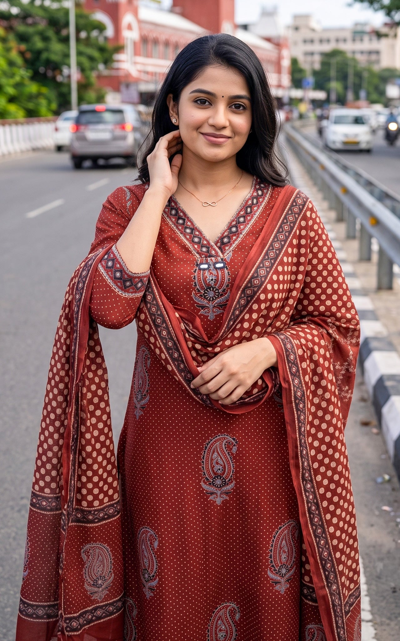 Maroon Cotton Daily Wear Kurti Dupatta for Women