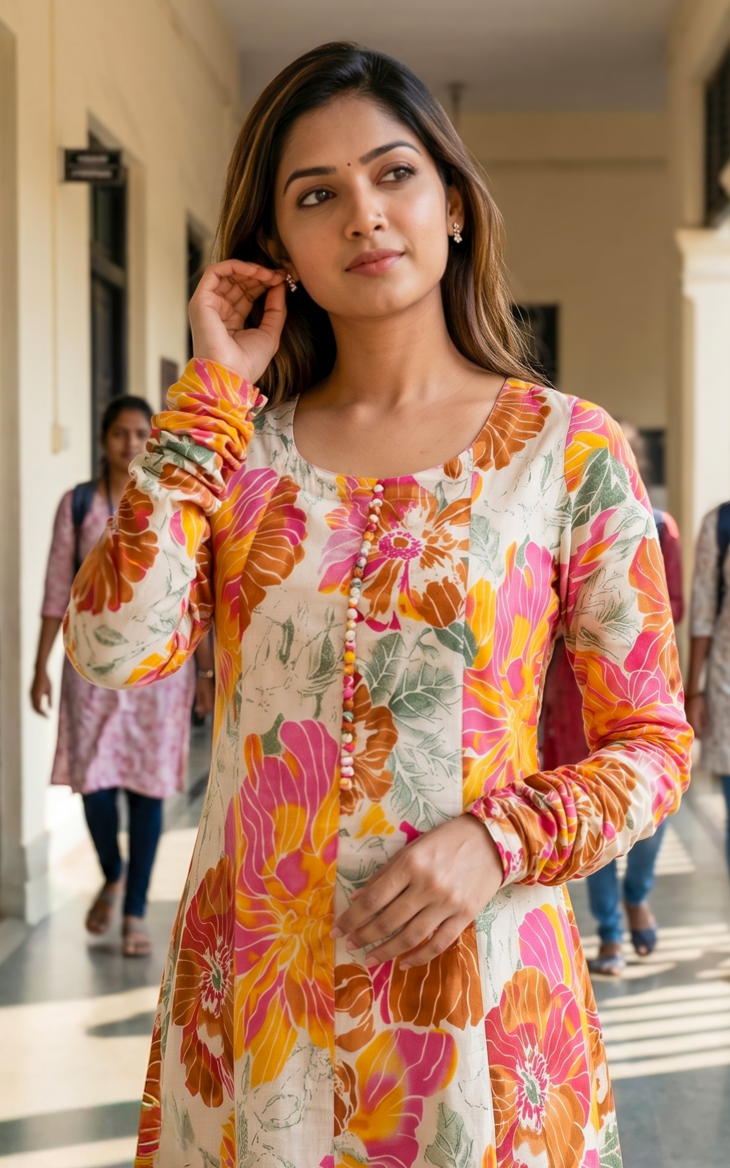 Gathered sleeve Aline kurti for women