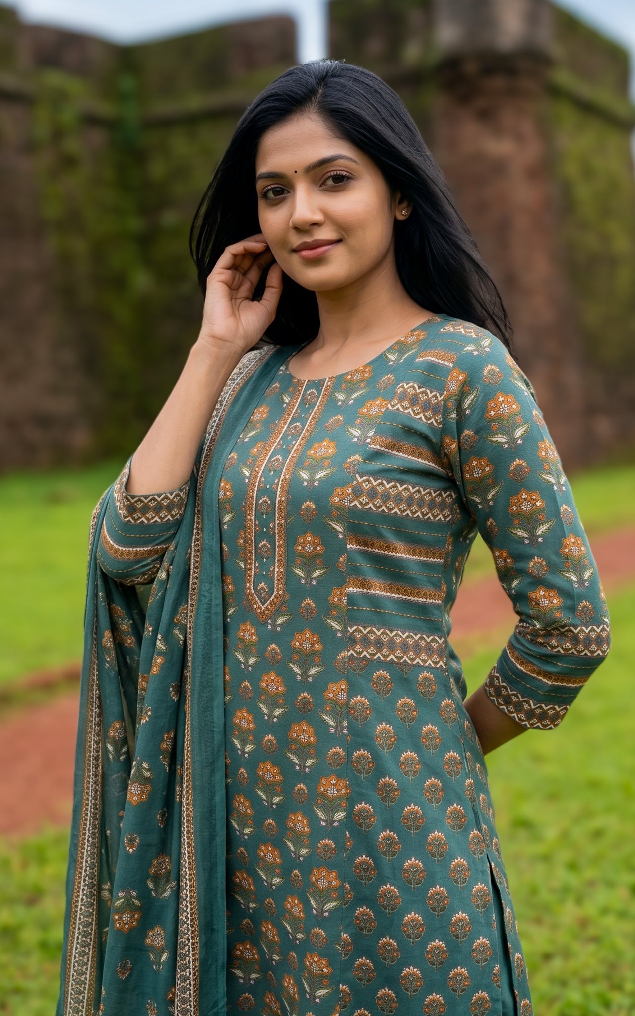 Niharika Green (Kurti+Dupatta)