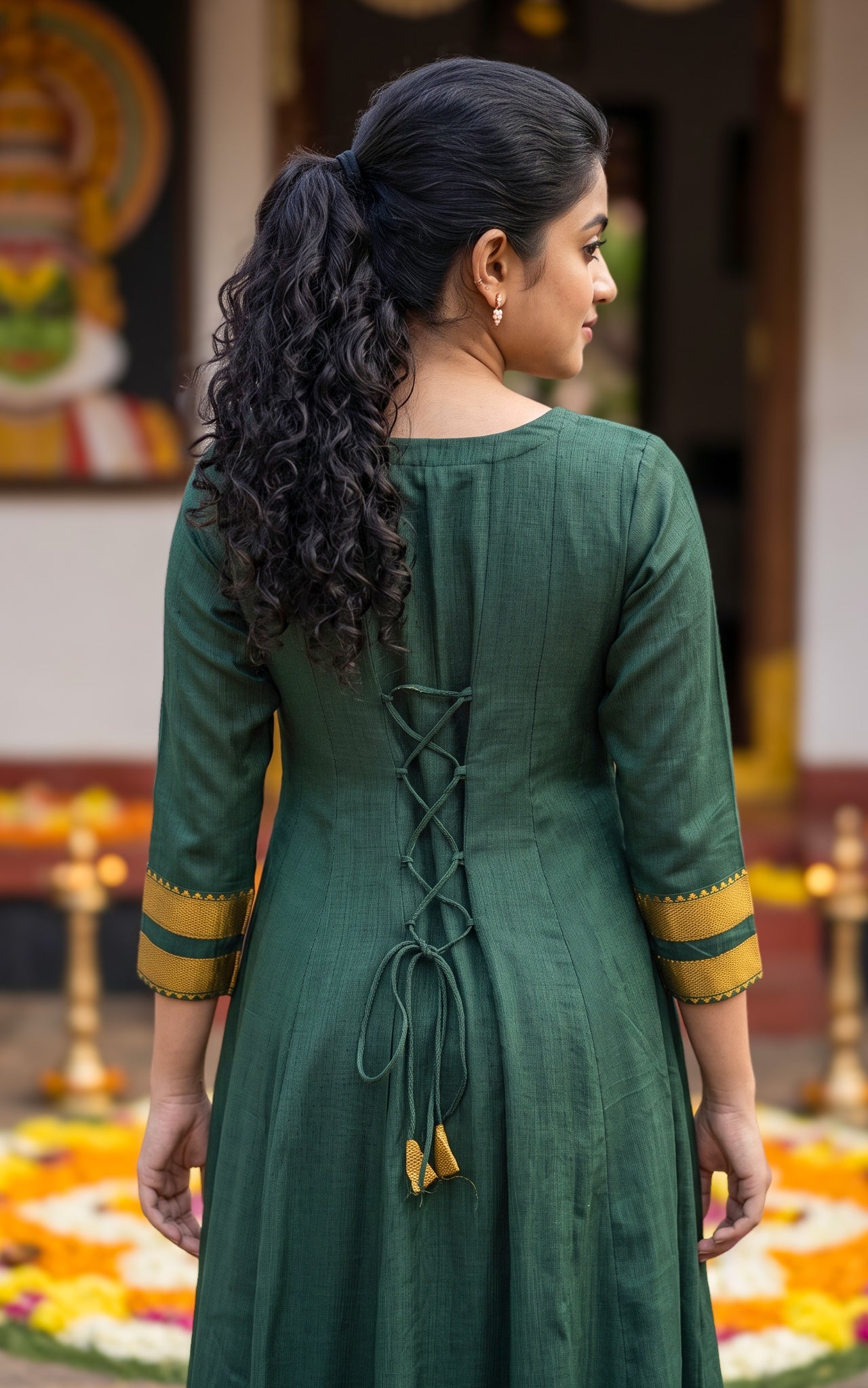 Green Blended South Cotton Ethnic Wear Kurti for Women