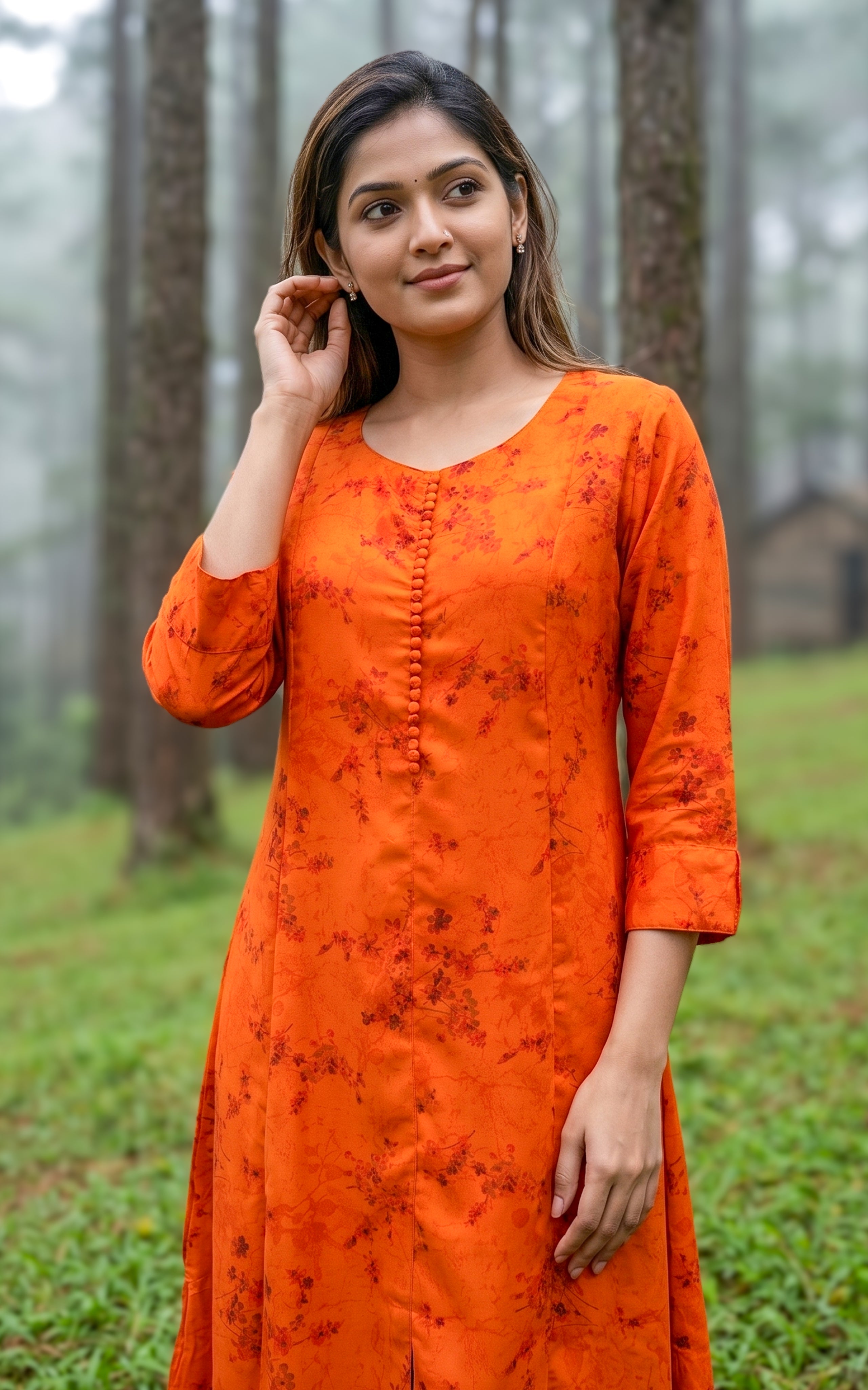 Rustic orange Aline georgette kurti for women