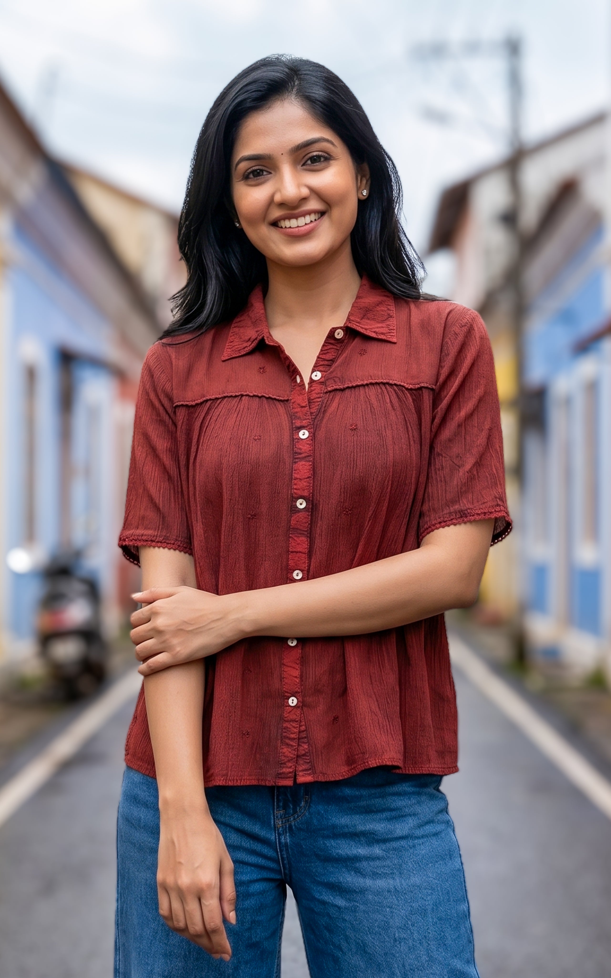 Rust ethnic indo western top for women