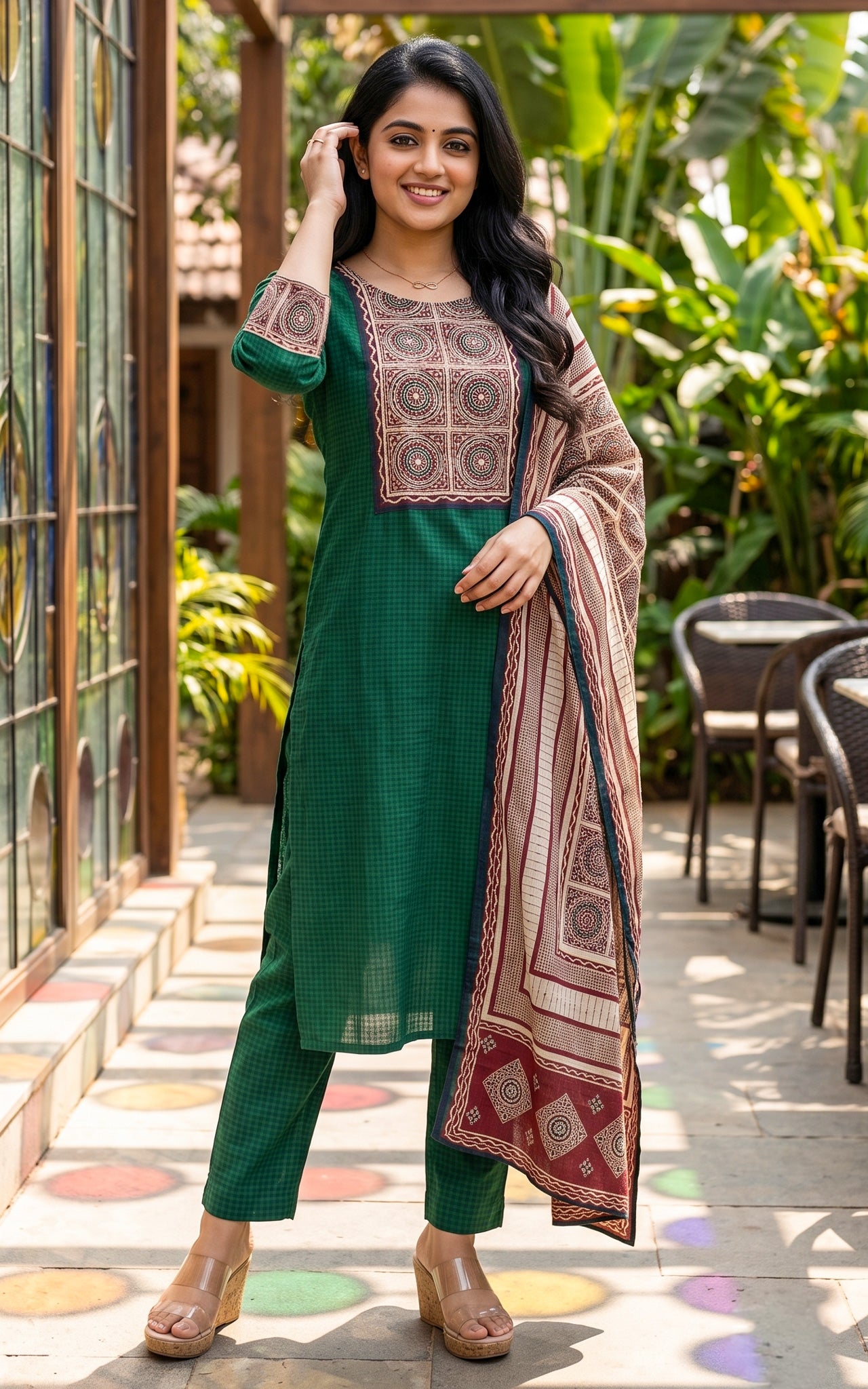 Green South Cotton Daily Wear Kurti Set for Women