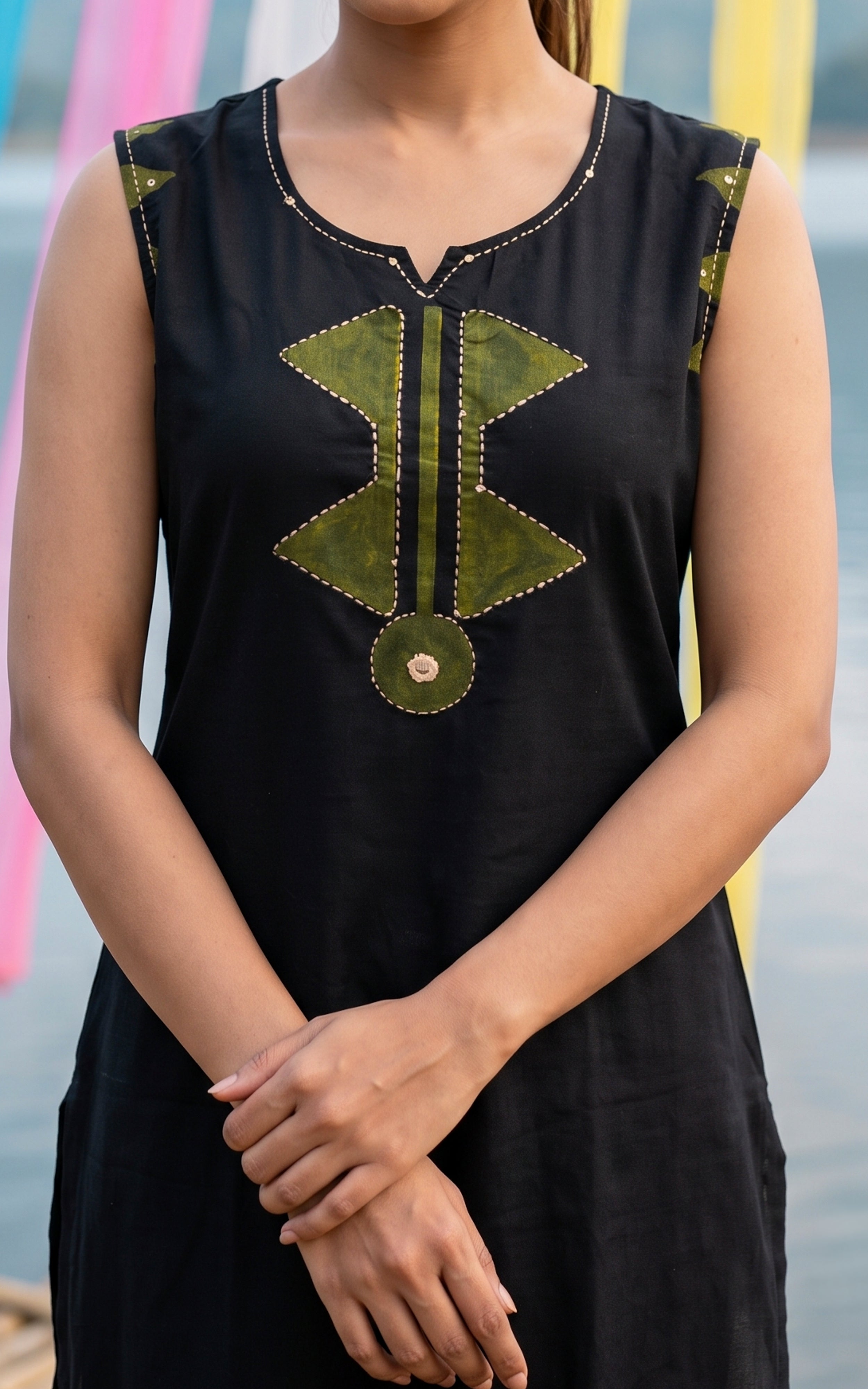 Instore – Black Kanisri Handblock Kurti Set for Women – Cotton – Handblock Printed – Ethnic Wear