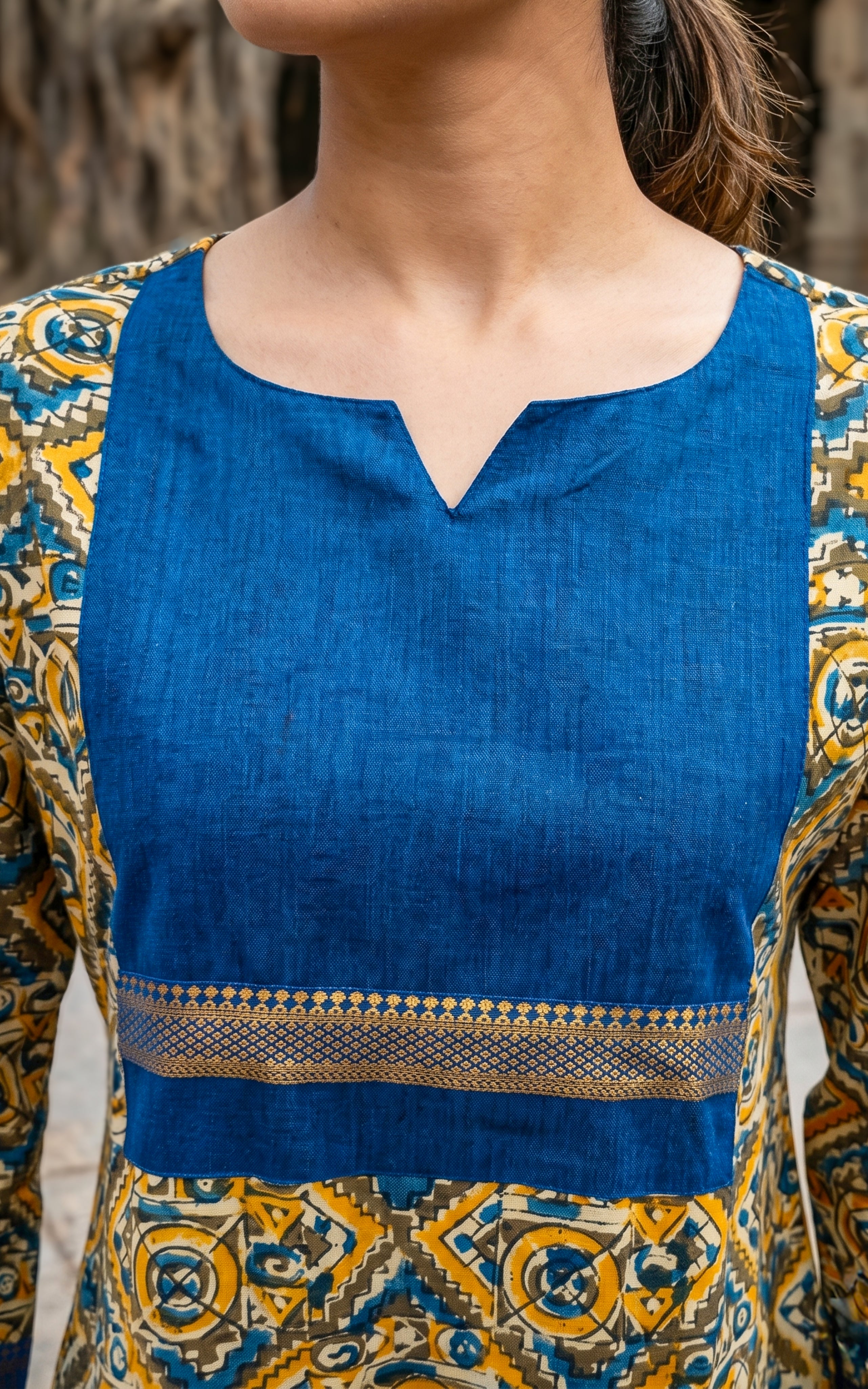 Instore-Avanitha A (Kurti+Dupatta)-Kalamkari Cotton -Mustard color- 3/4th Sleeve Kurti- Daily vogue-Summer outfit - Summer collection - women kurti-