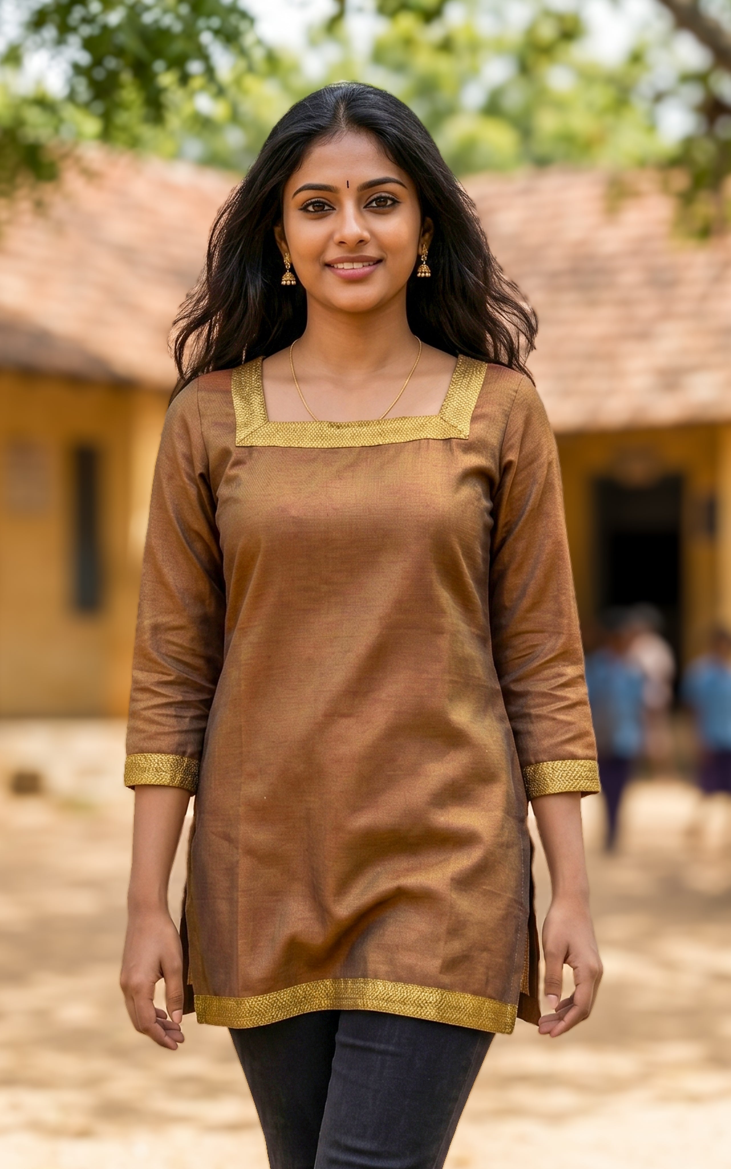 Mehandi green straight cut cotton kurti for women