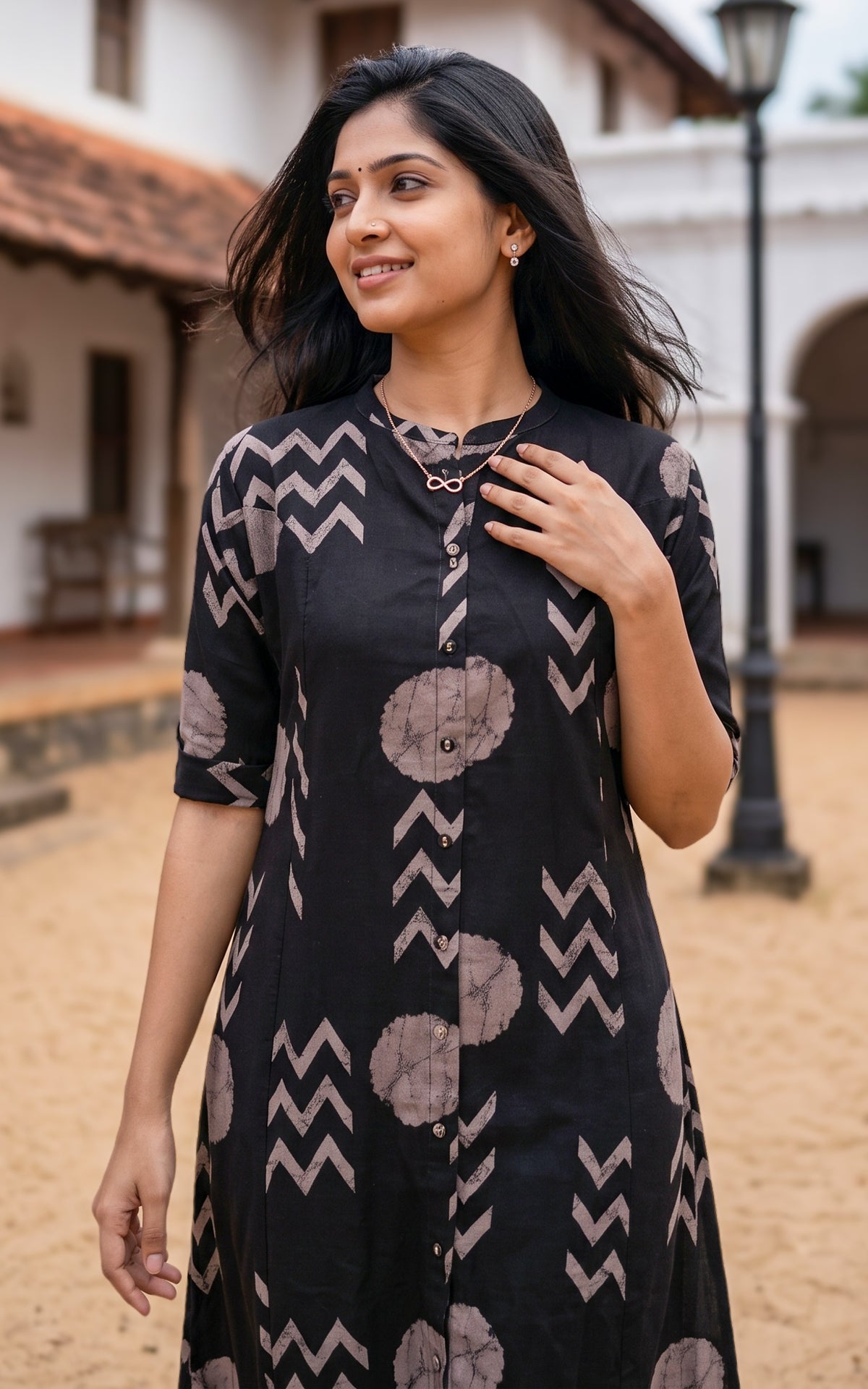Instore – Black Tamizhisai Kurti Set for Women – Cotton Flex – Daily Wear – Ethnic Wear