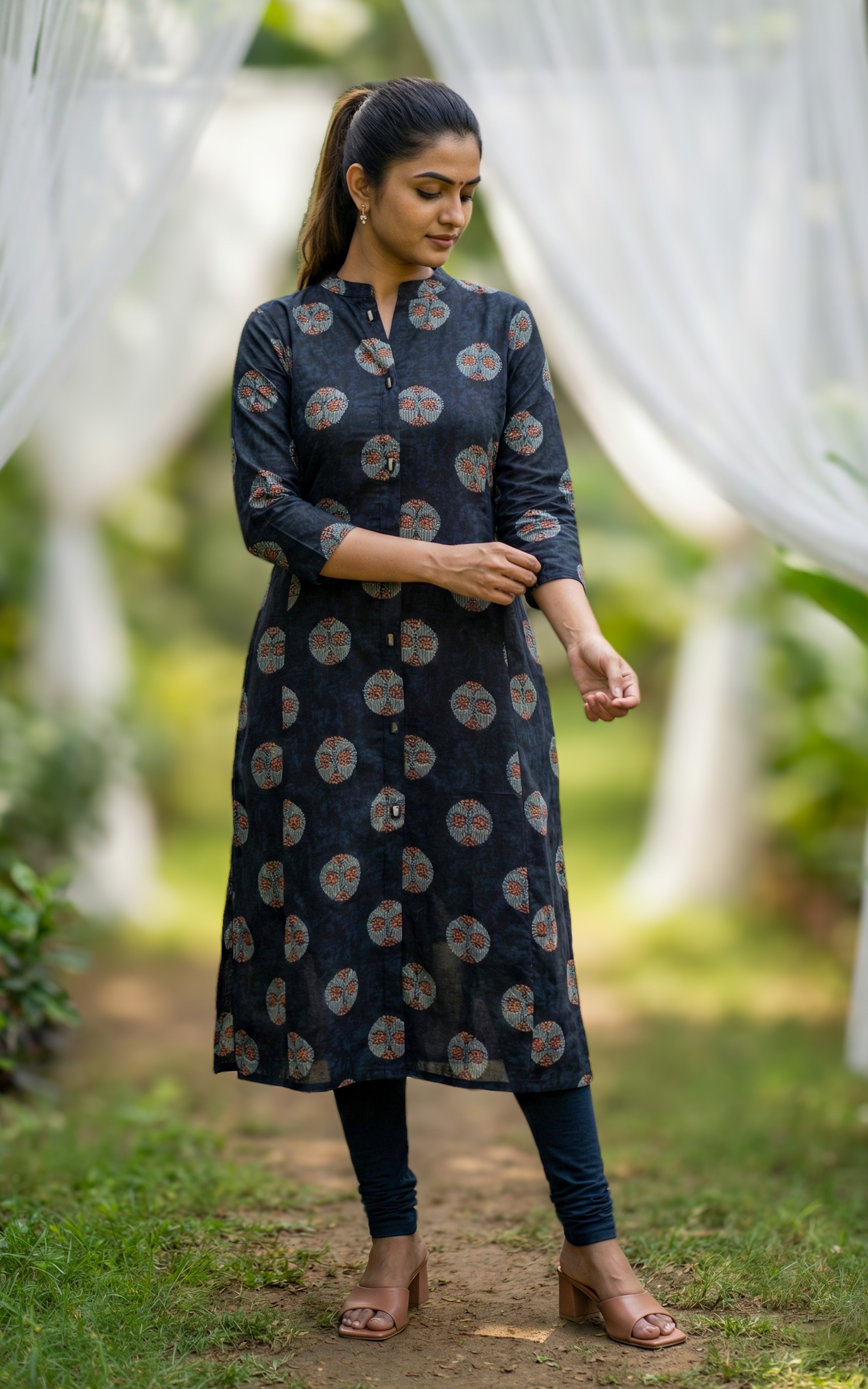 Instore – Black Virusha Kurti for Women – Printed Cotton – Indian Ethnic Wear