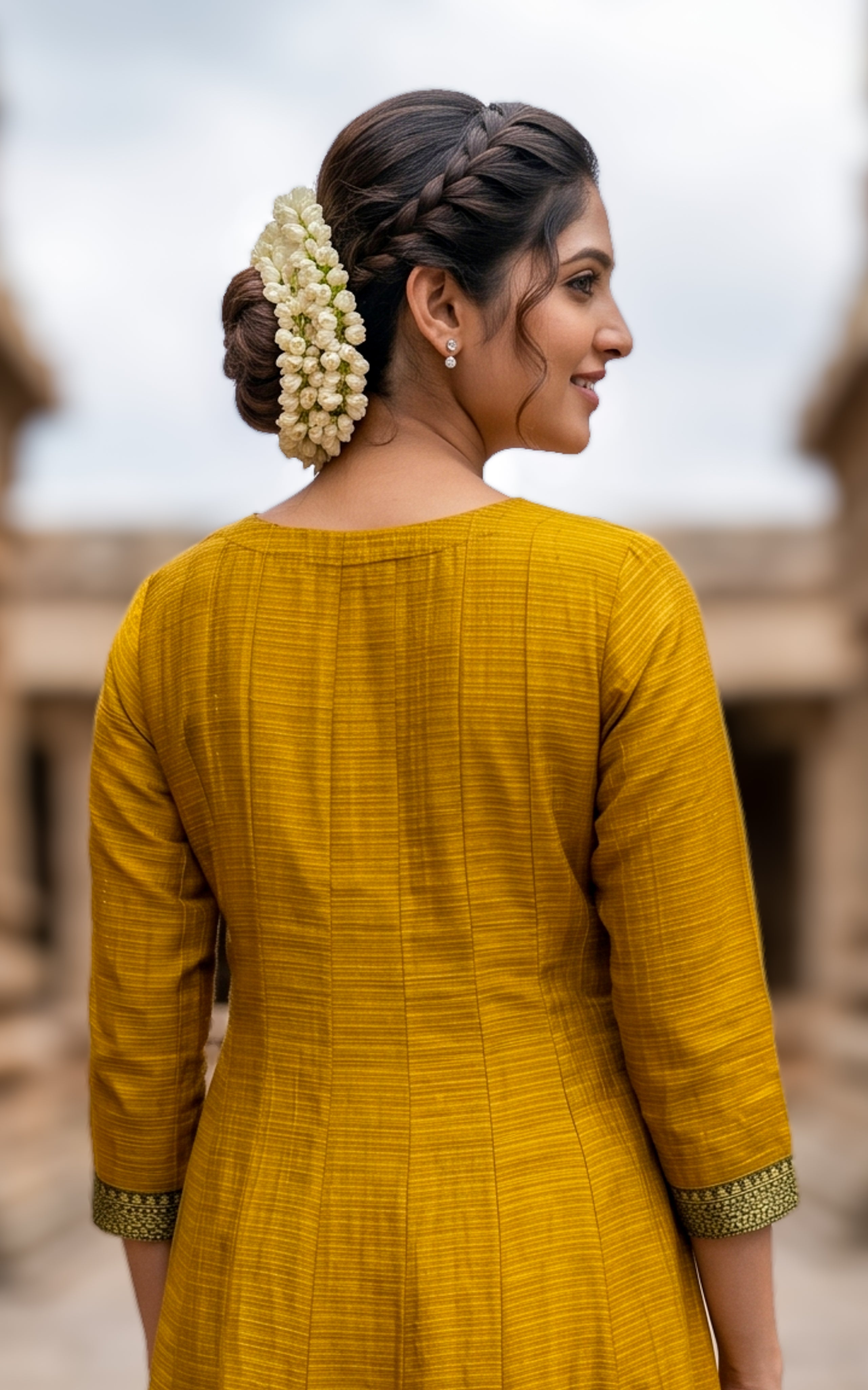 Instore – Mustard Azhagumalar Anarkali Kurti with Dupatta for Women – Slub Cotton – Contrast Zari Border – Festive Ethnic Wear