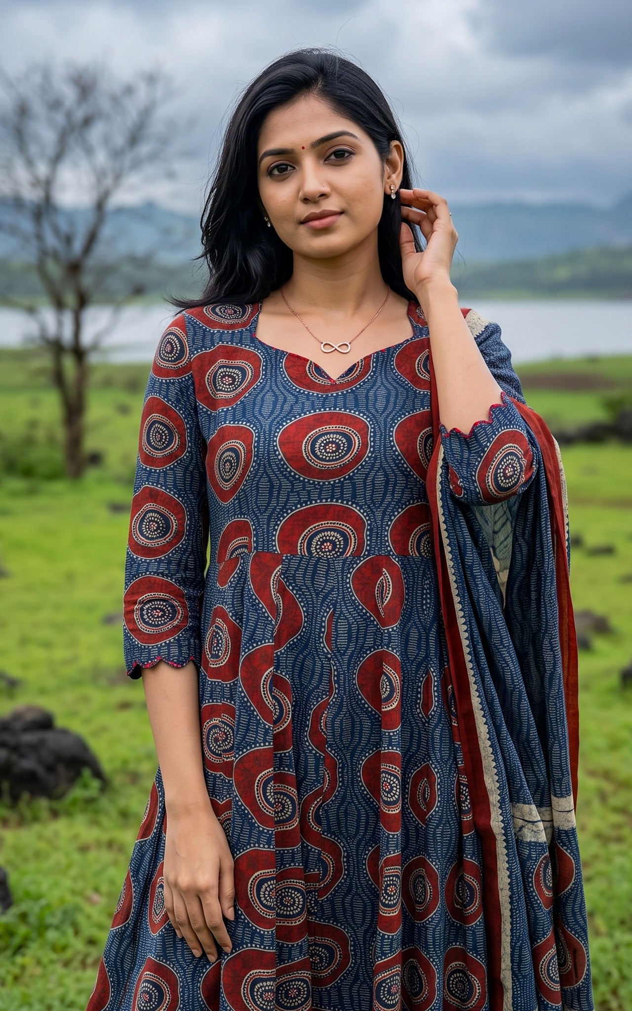 Blue Cotton Office Wear Kurti Dupatta for Women