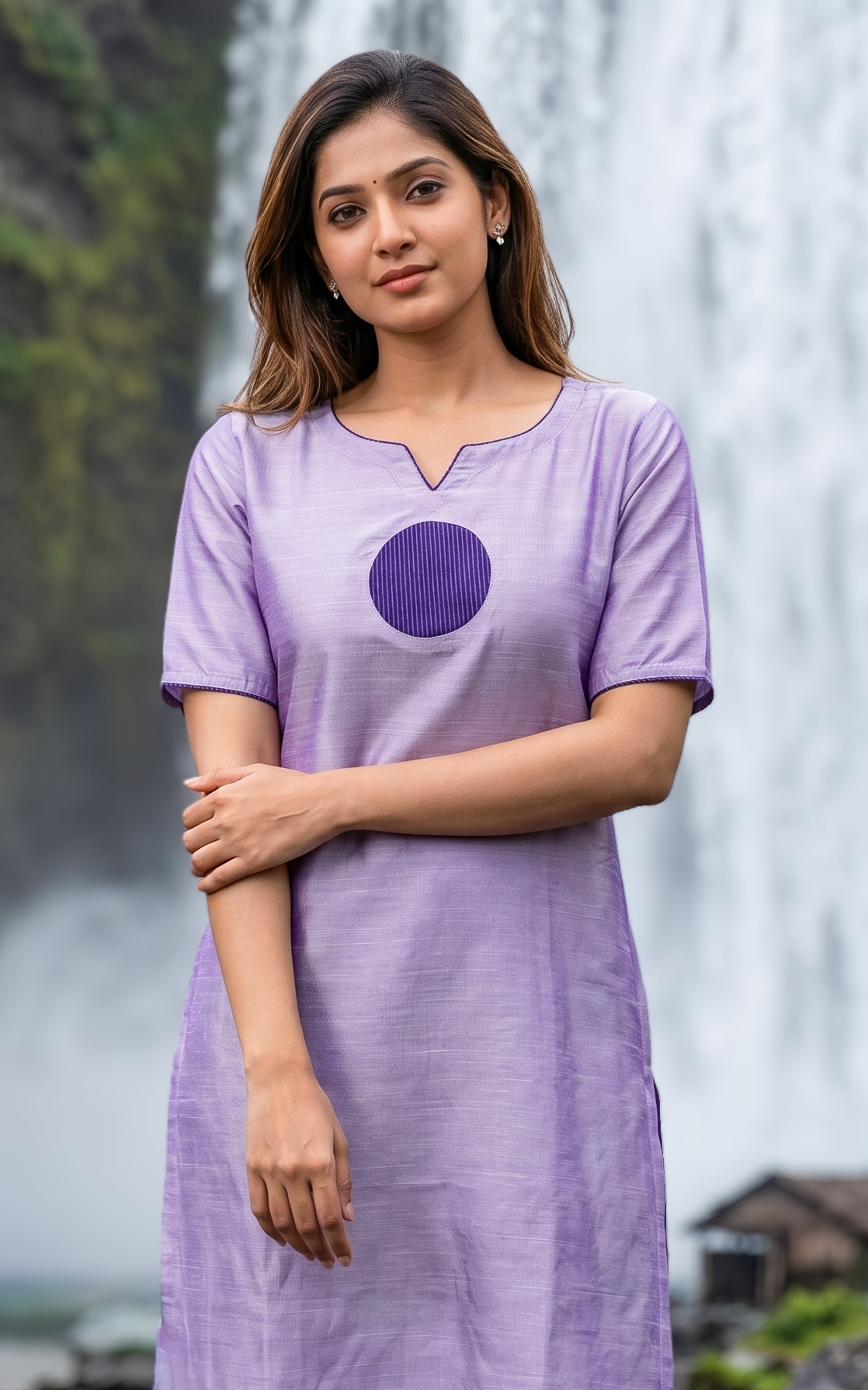 Light lavender casual wear silk cotton kurti for women