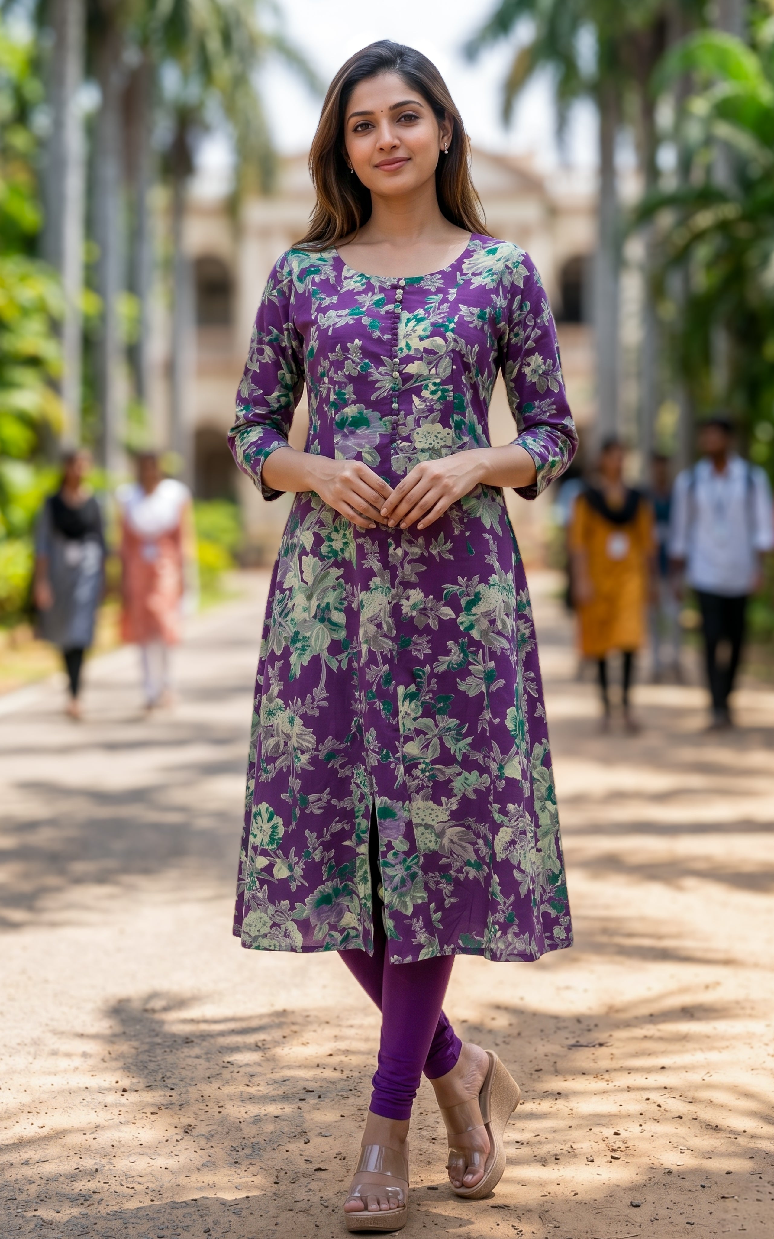Purple cotton Aline kurti for women