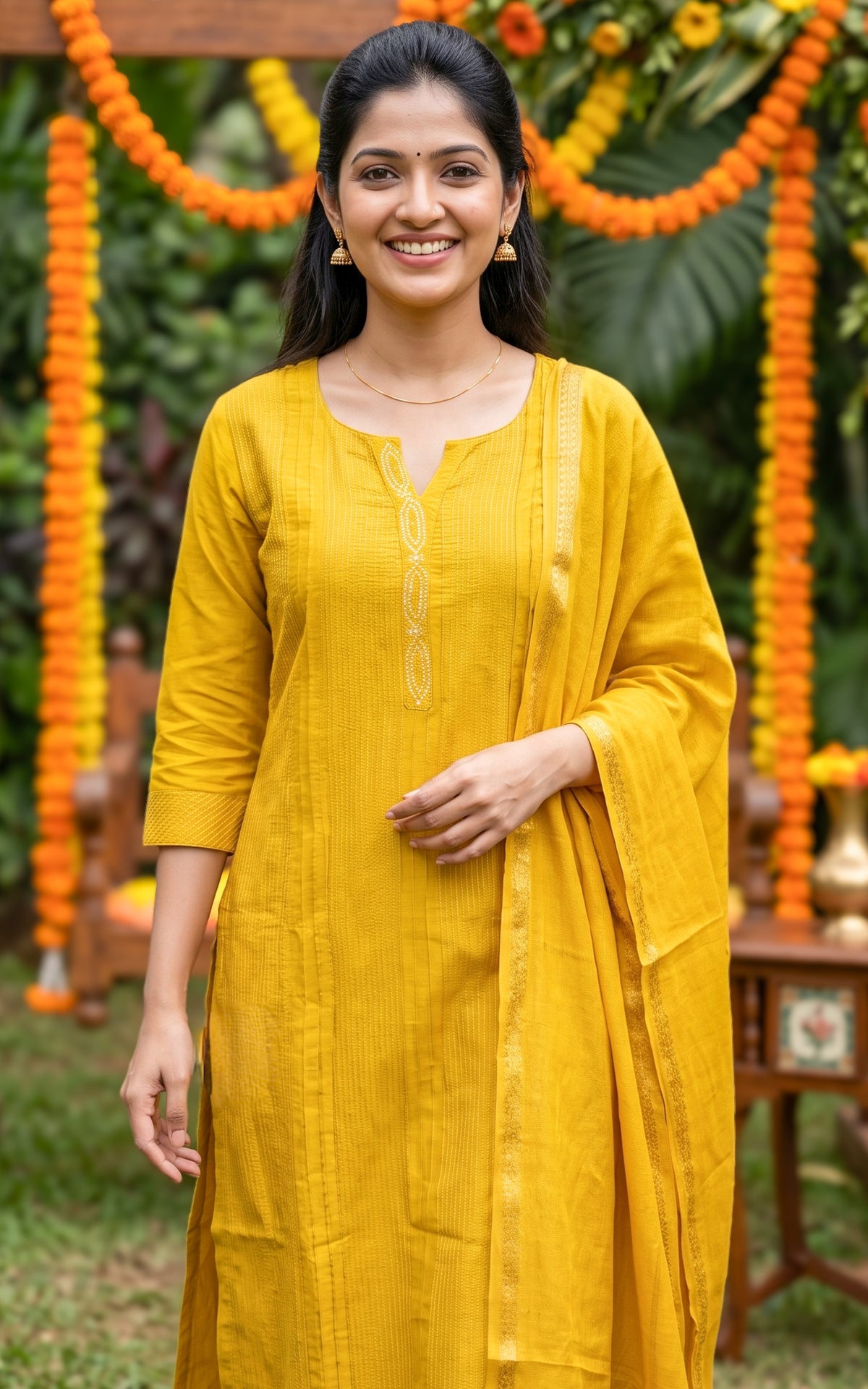Delisha Lime yellow (Kurti+Dupatta)