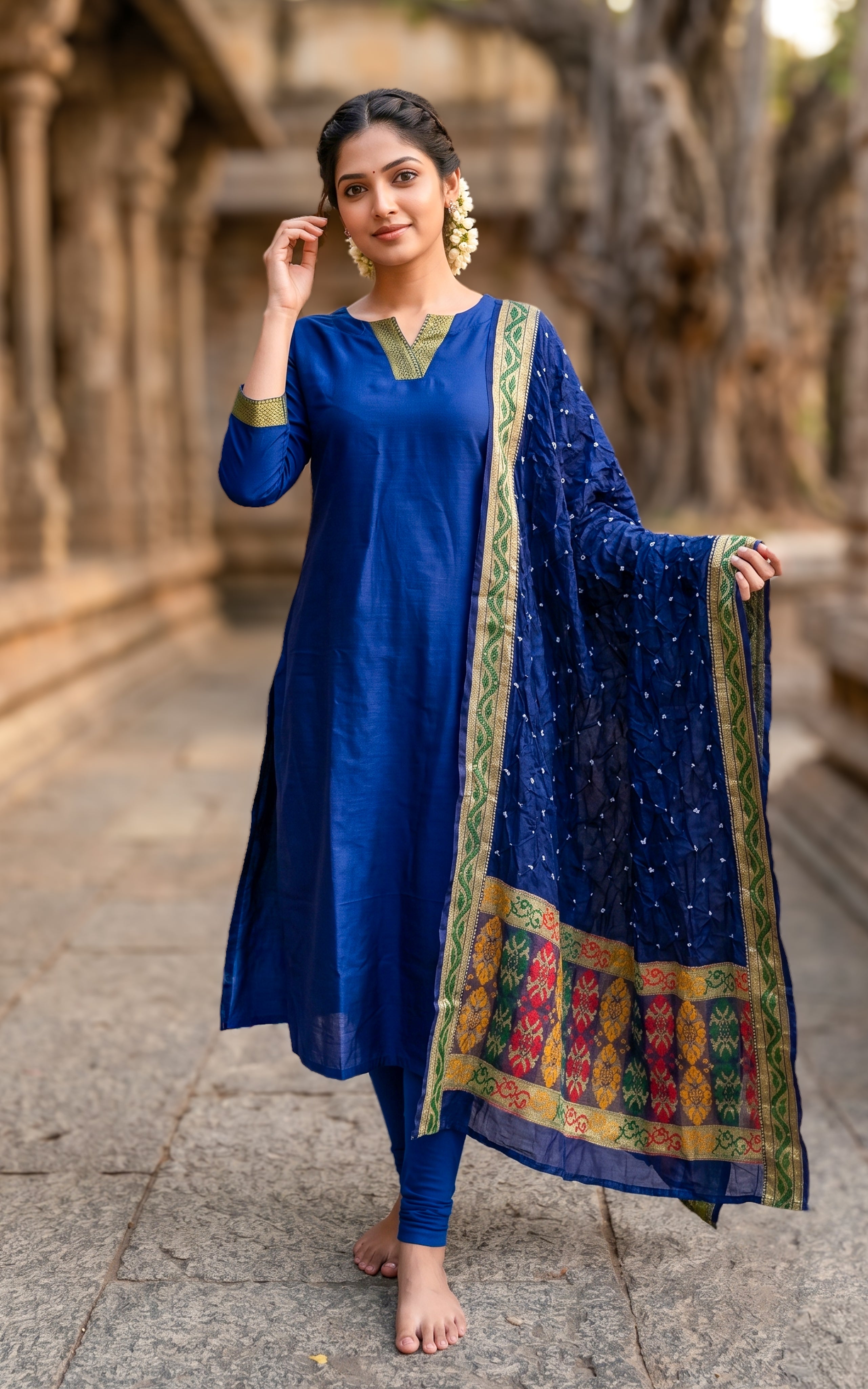 Royal blue silk cotton kurti set for women