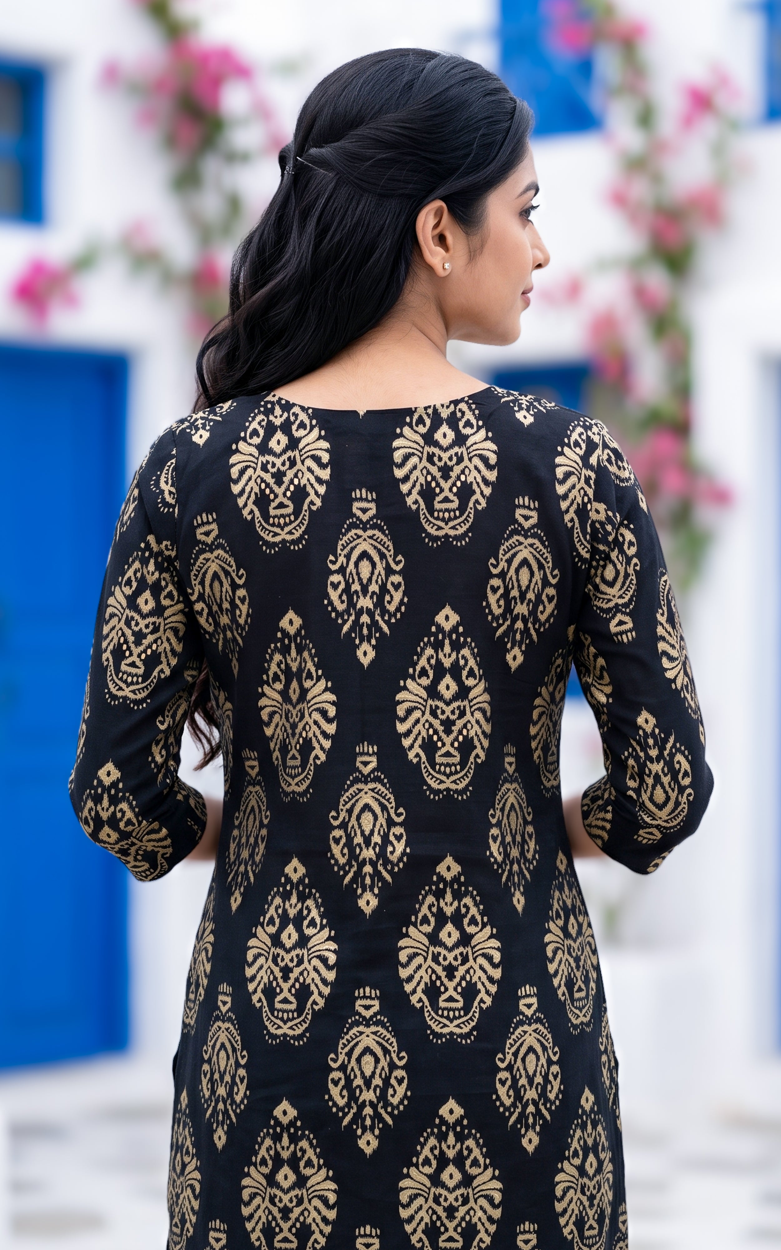 Black Art Silk Ethnic Wear Kurti Set with Dupatta for Women