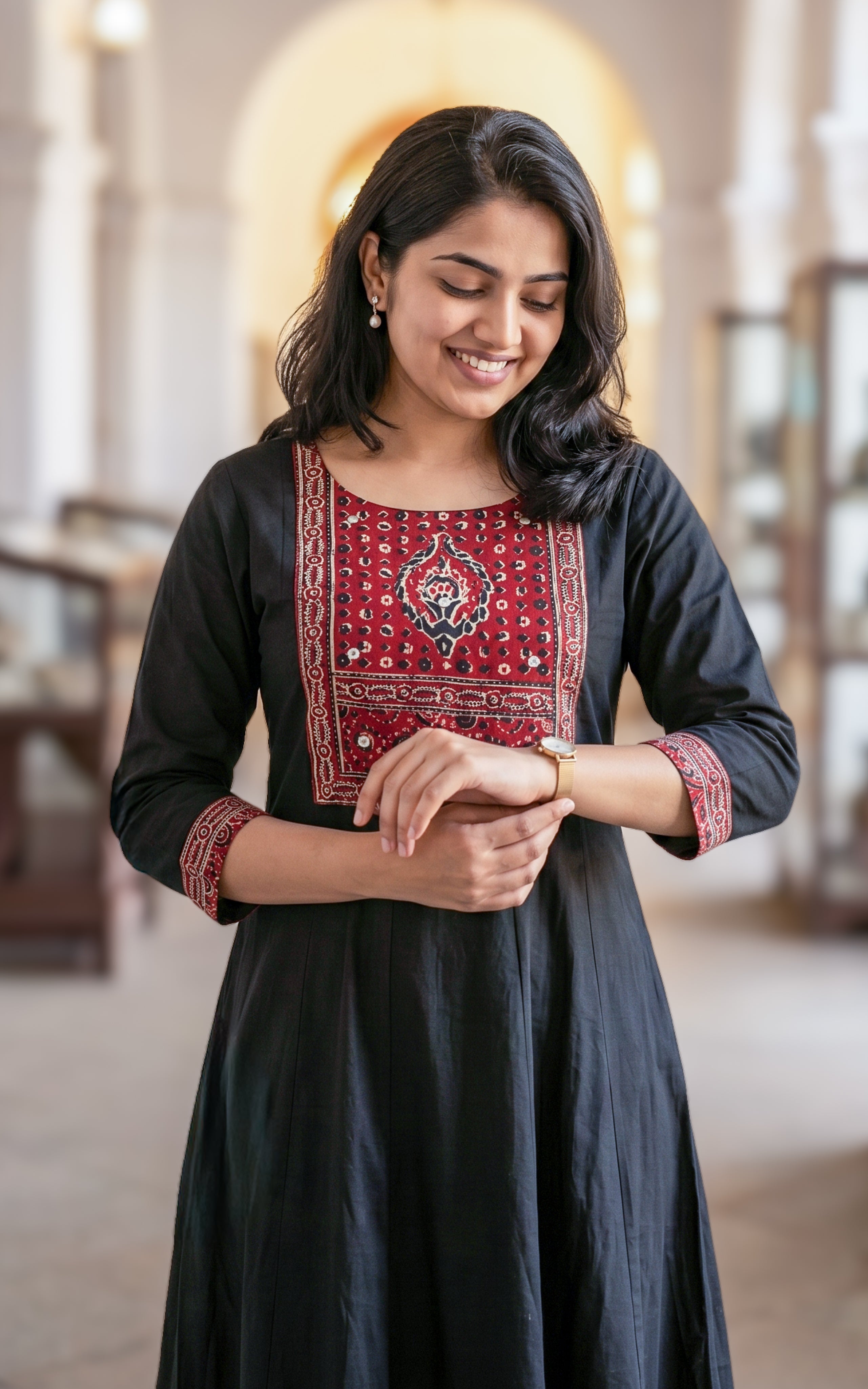 Comfortable black cotton kurti for women
