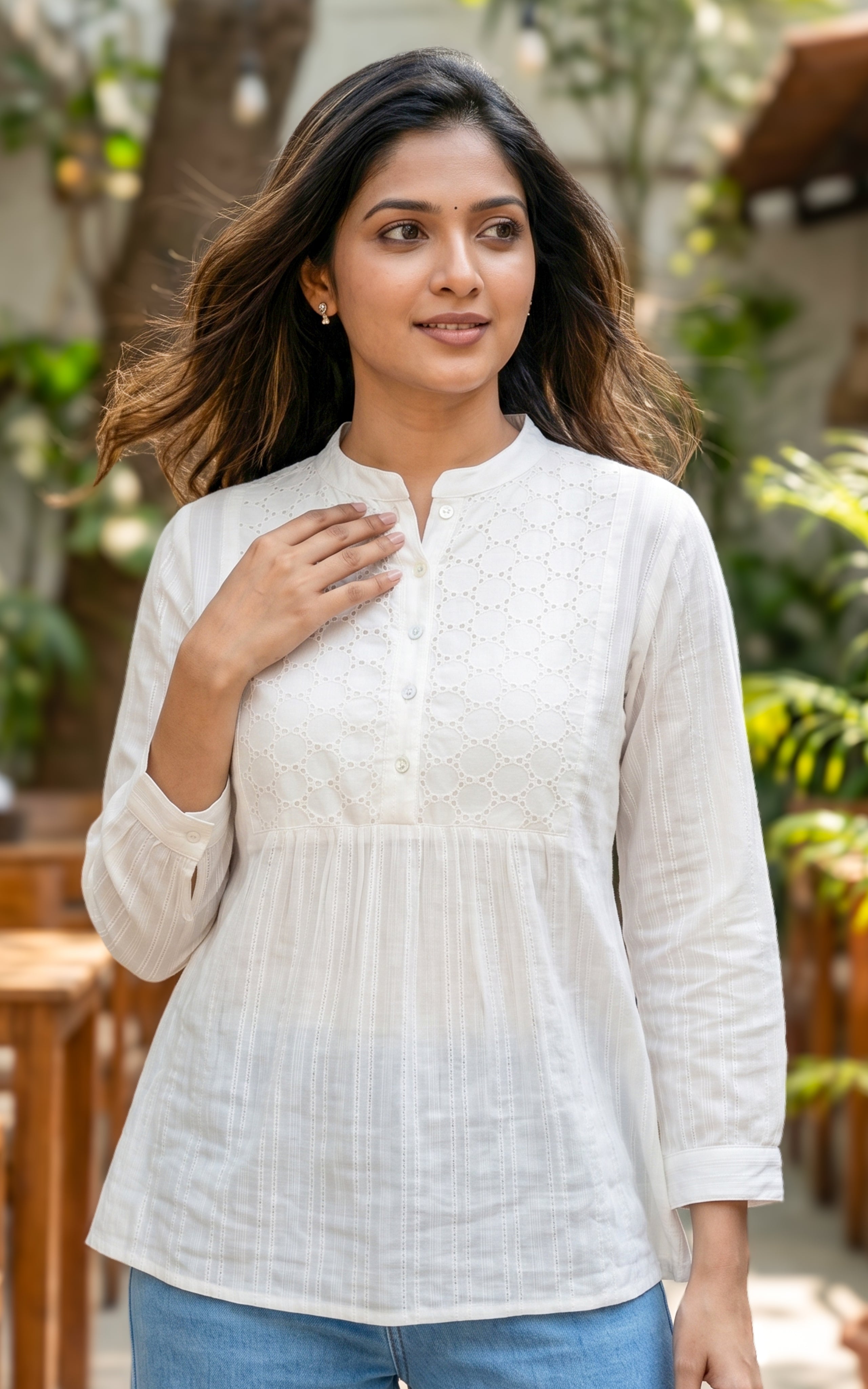 White casual wear cotton kurti for women