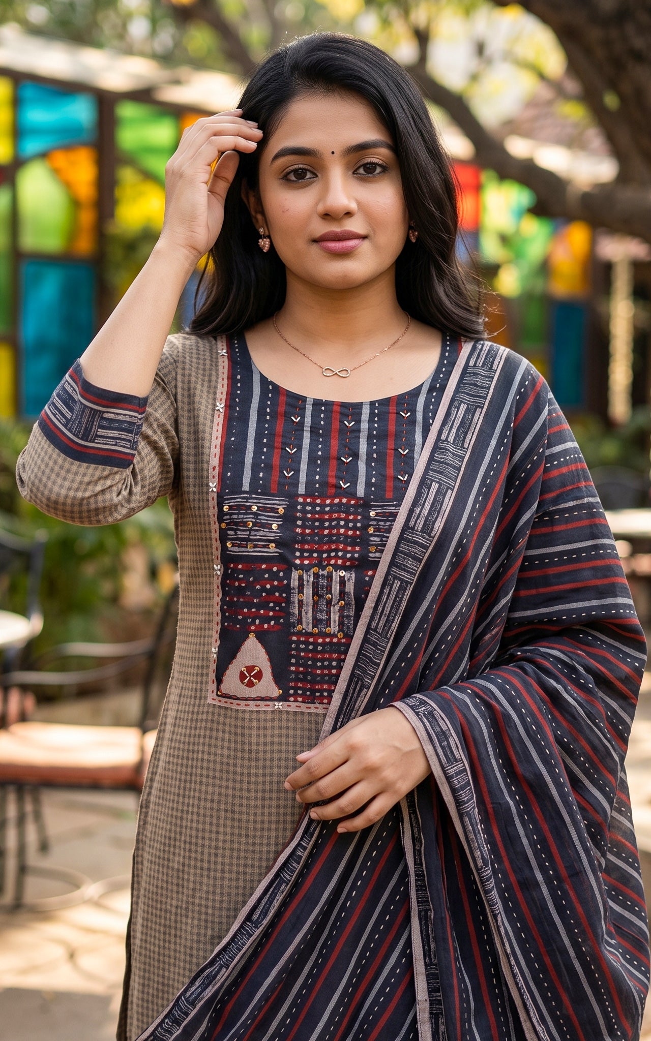 Grey South Cotton Casual Wear Kurti Set for Women