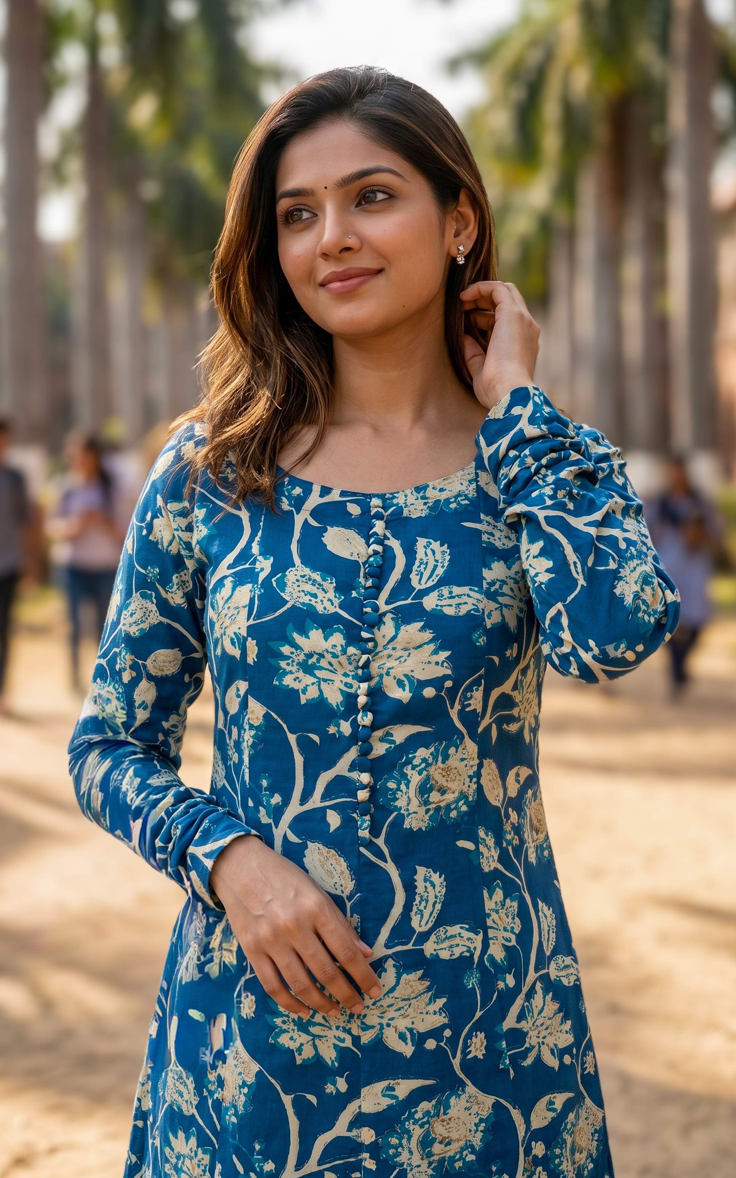 Blue casual wear cotton kurti for women