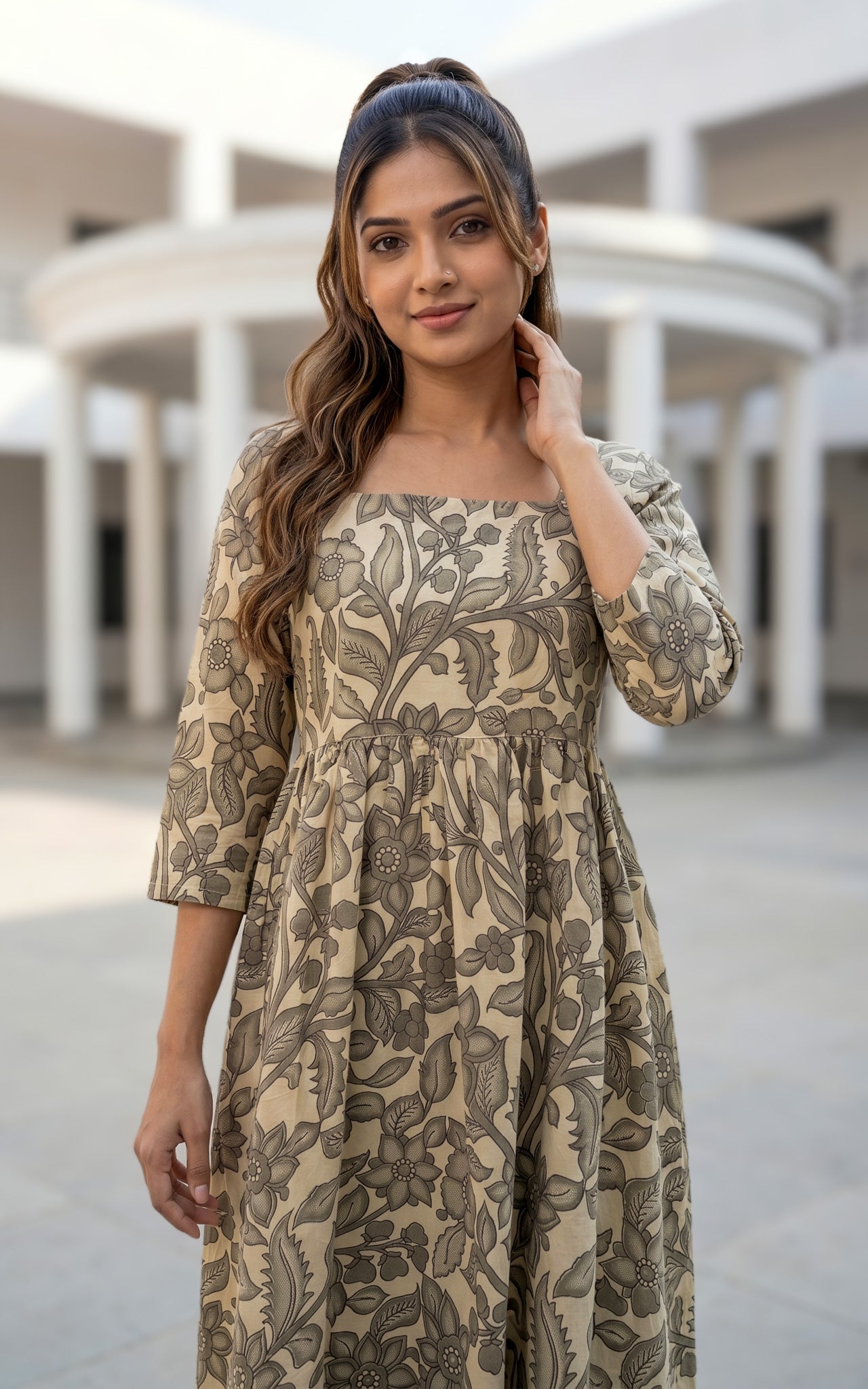 Floral print ethnic cotton kurti for women