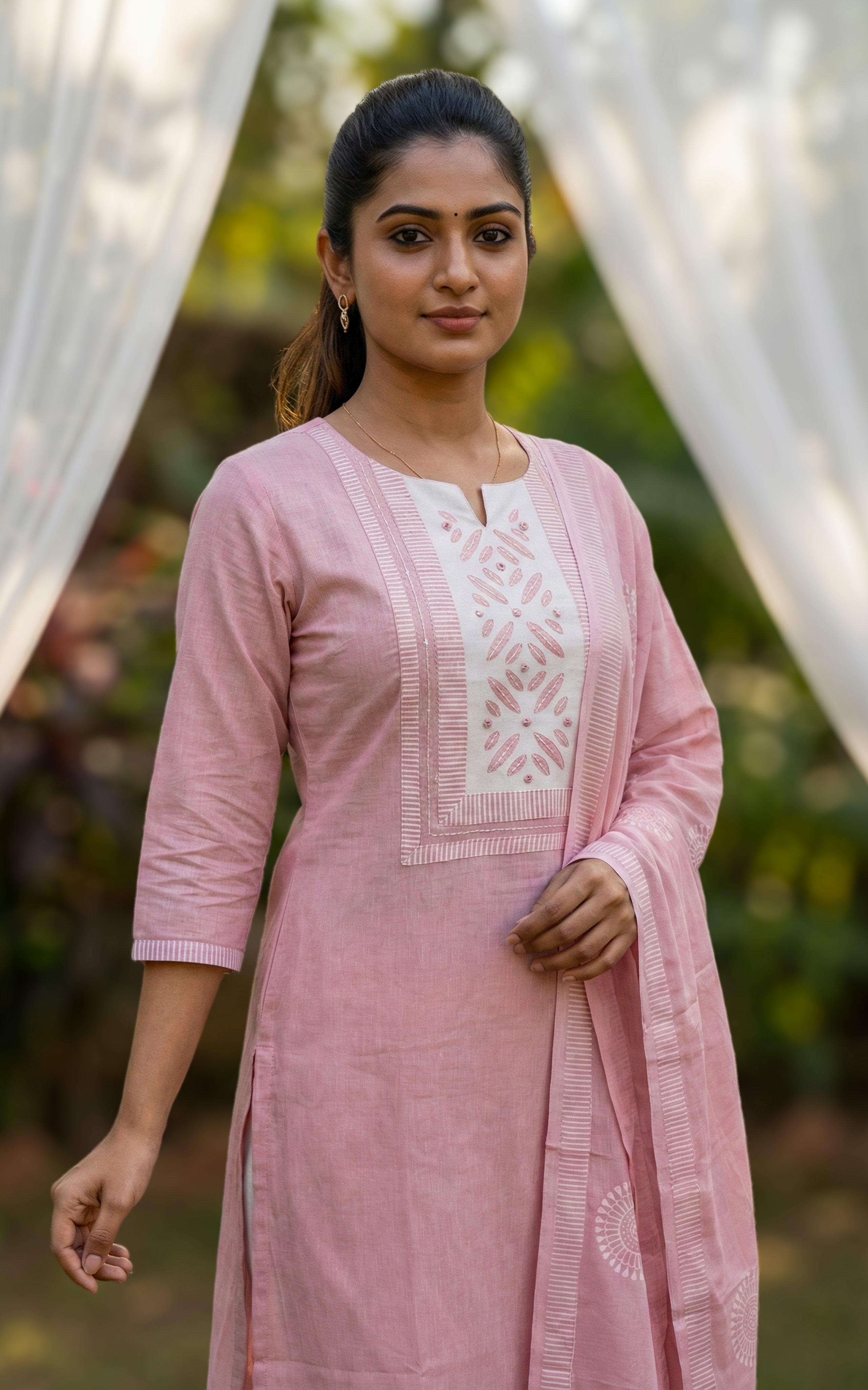 Casual wear baby pink south cotton kurti set for women