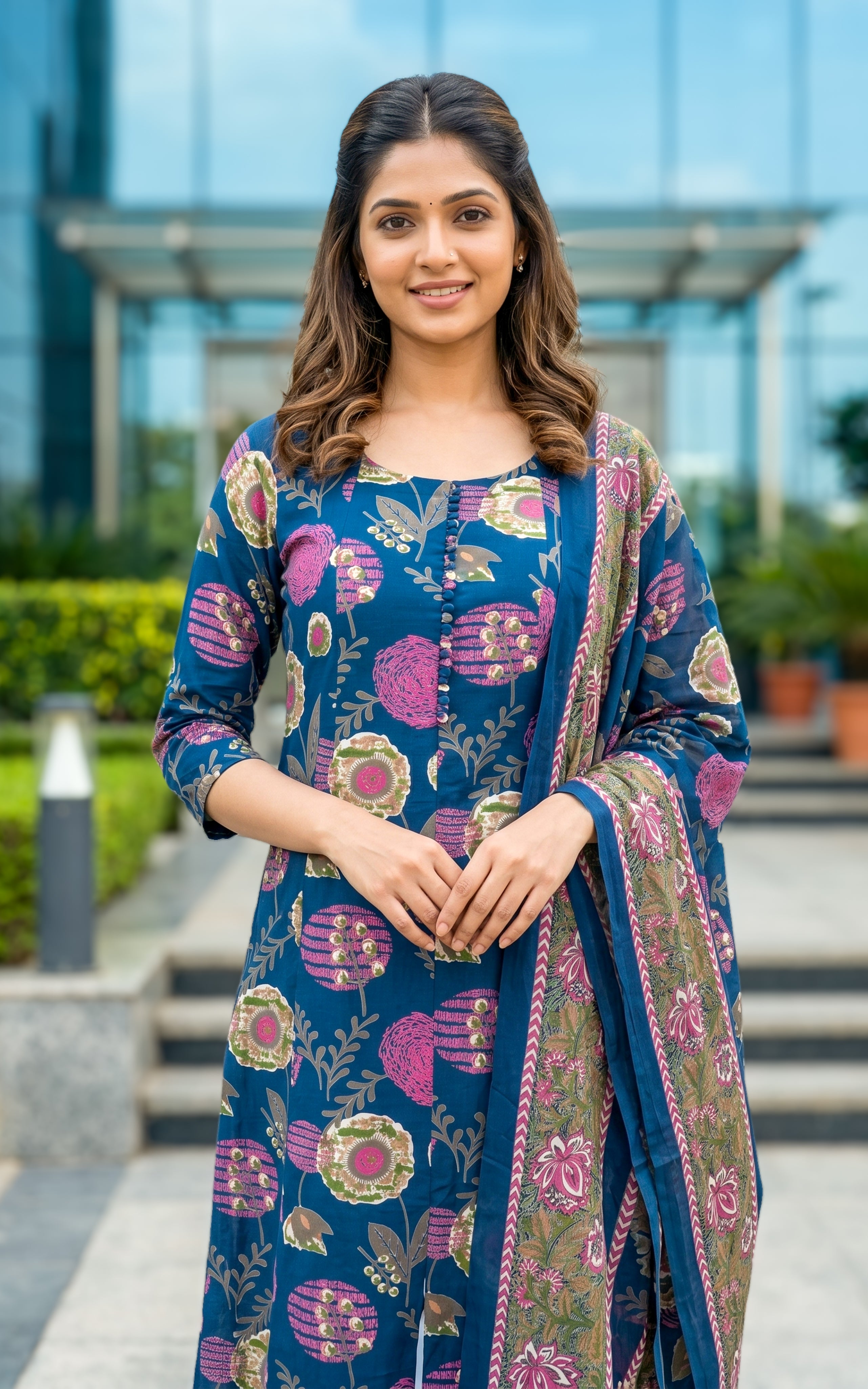 Instore-Saleema(Kurti+Dupatta)-Aline Kurt-Cotton Dupatta -blue-Cotton -Summer collection-daily wear-college wear-office wear-kurti with dupatta
