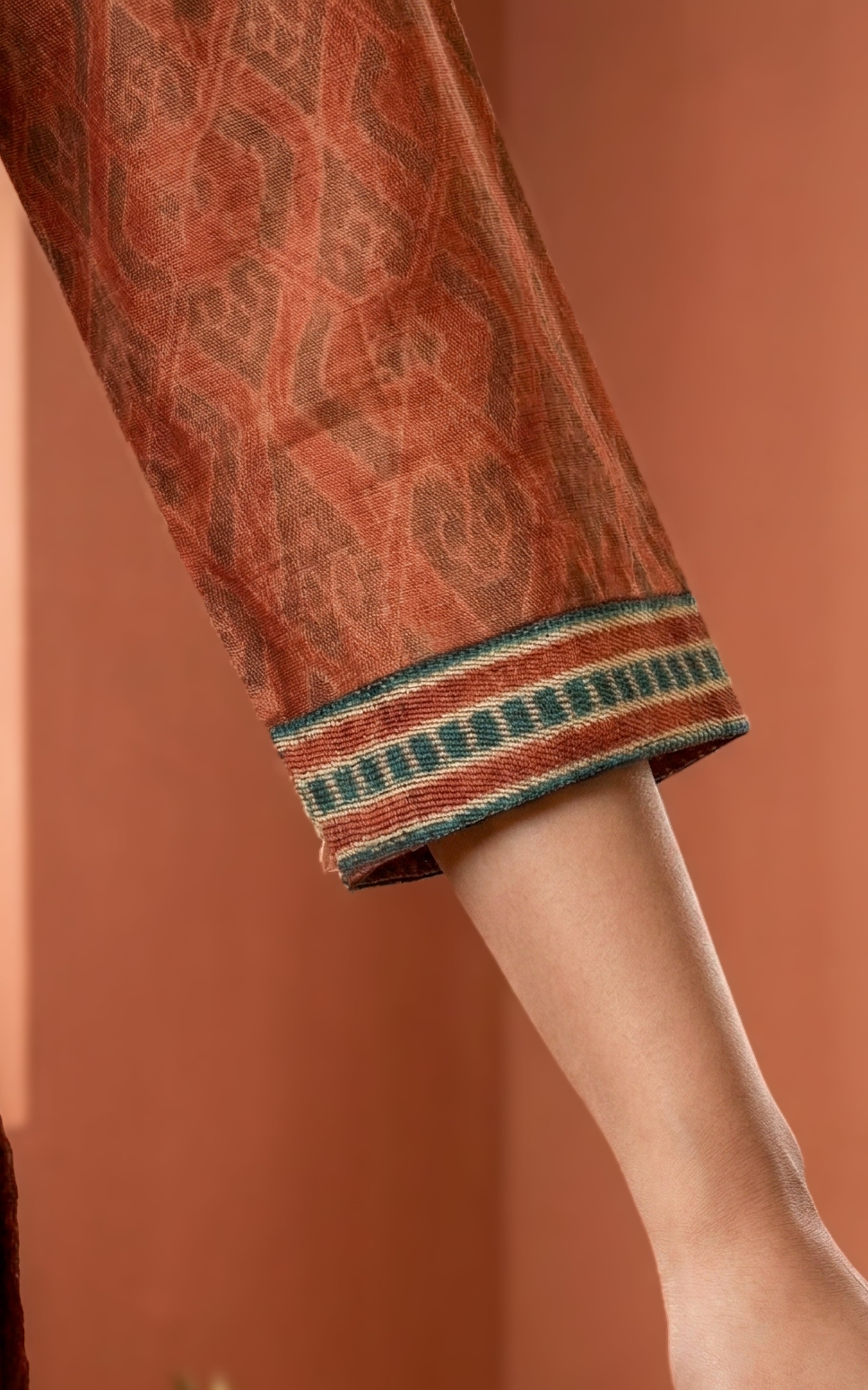 Elegant rust art silk kurti with 3/4 sleeves for women