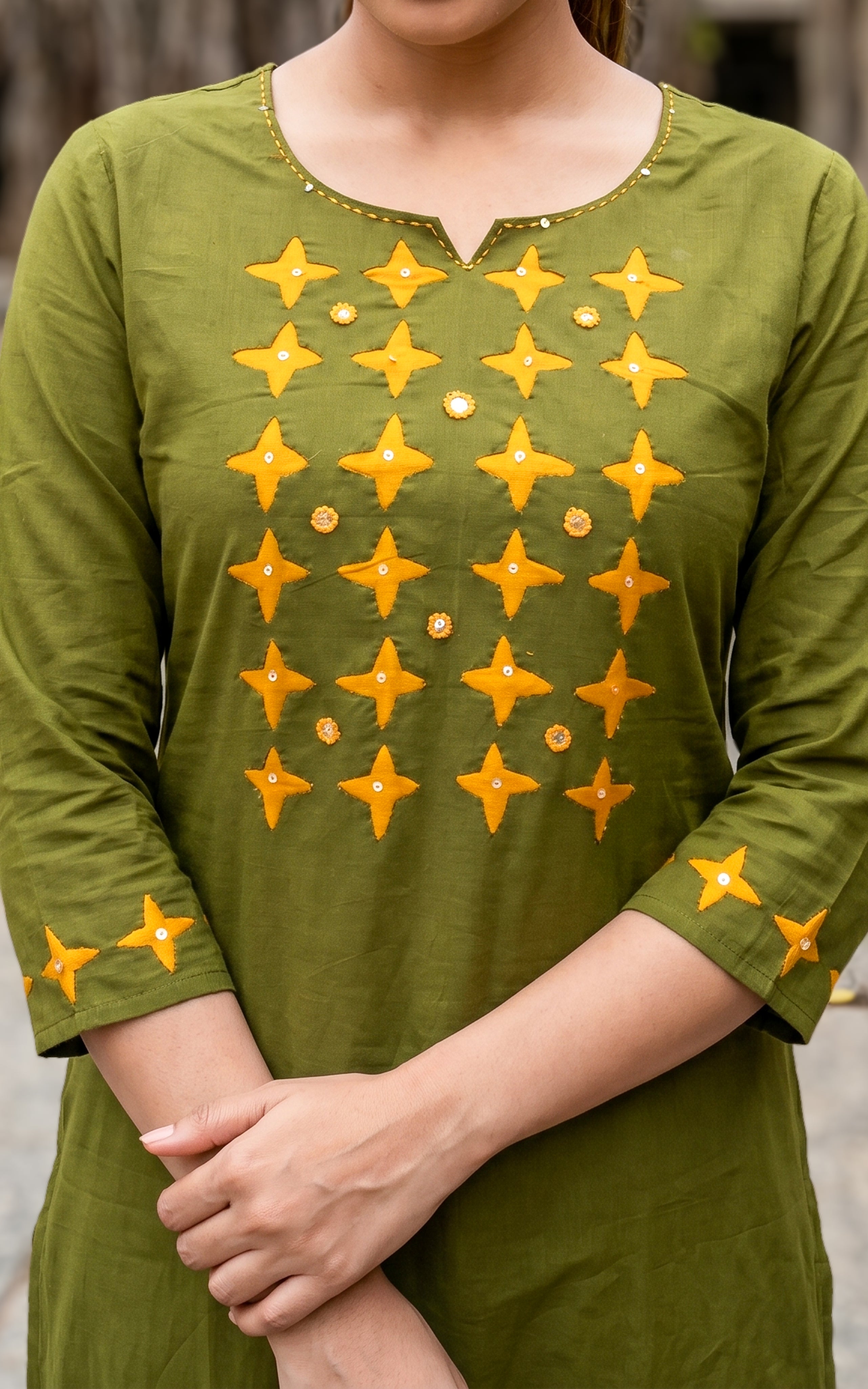 Mehandi green trendy ethnic kurti for women