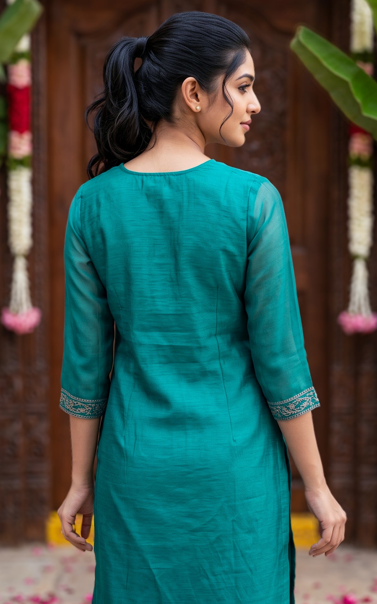 Blue Chanderi Ethnic Wear Kurti Set for Women