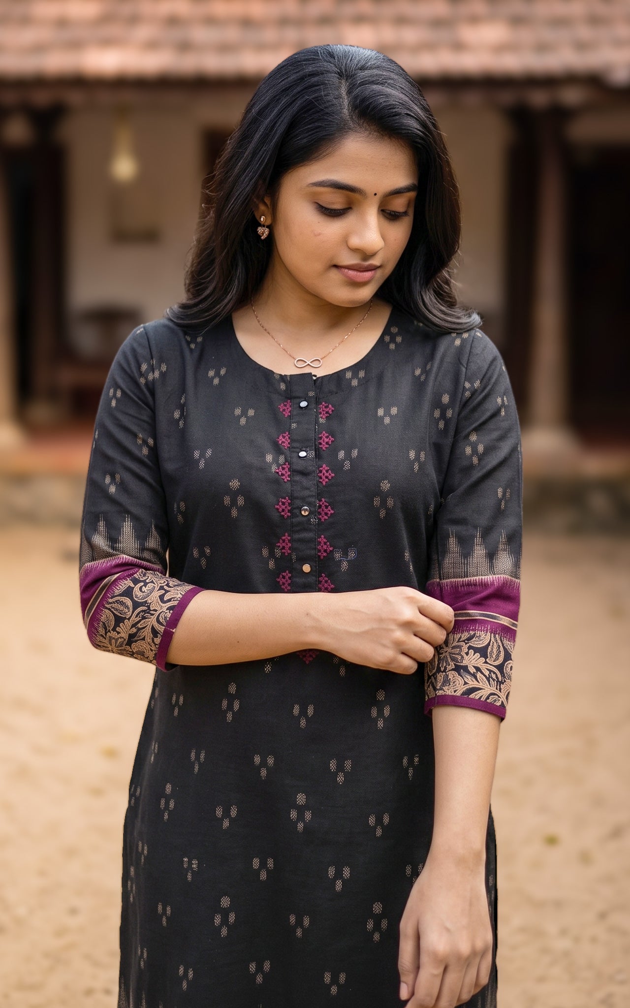 Black and Plum Cotton Daily Wear Kurti for Women