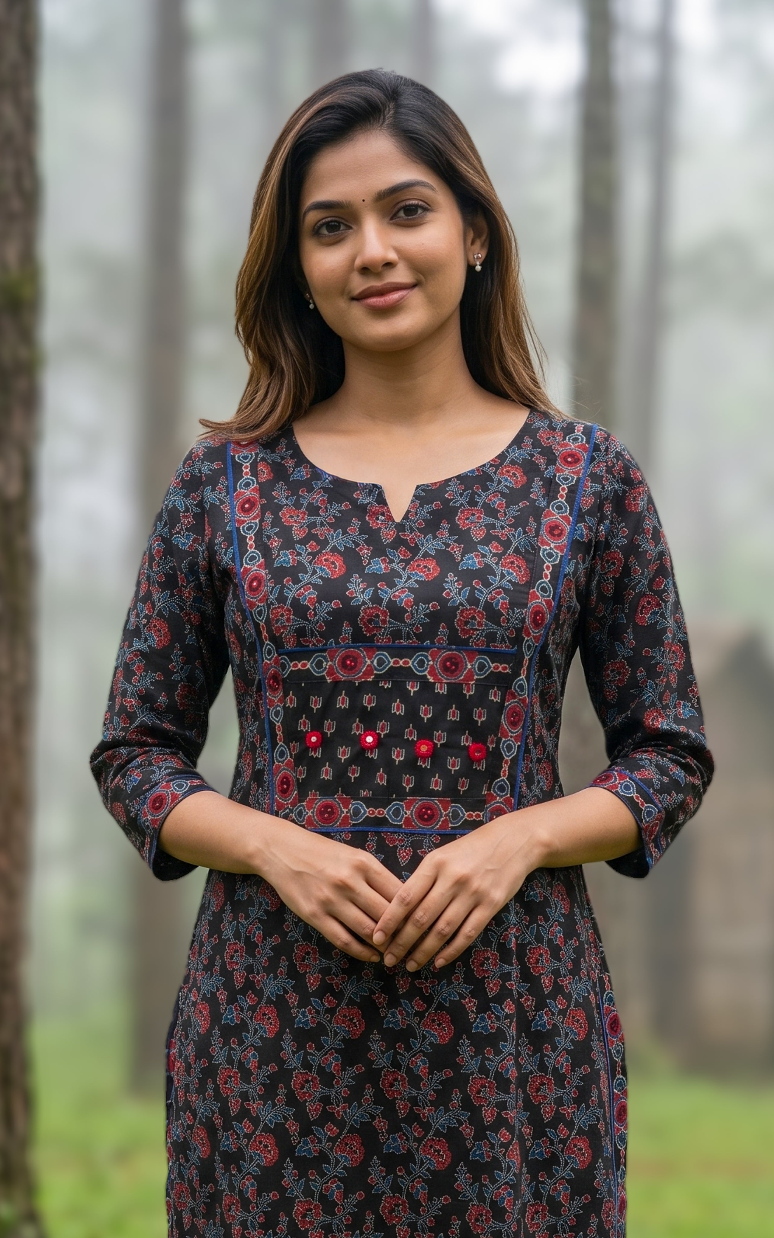 Black casual wear cotton kurti set for women