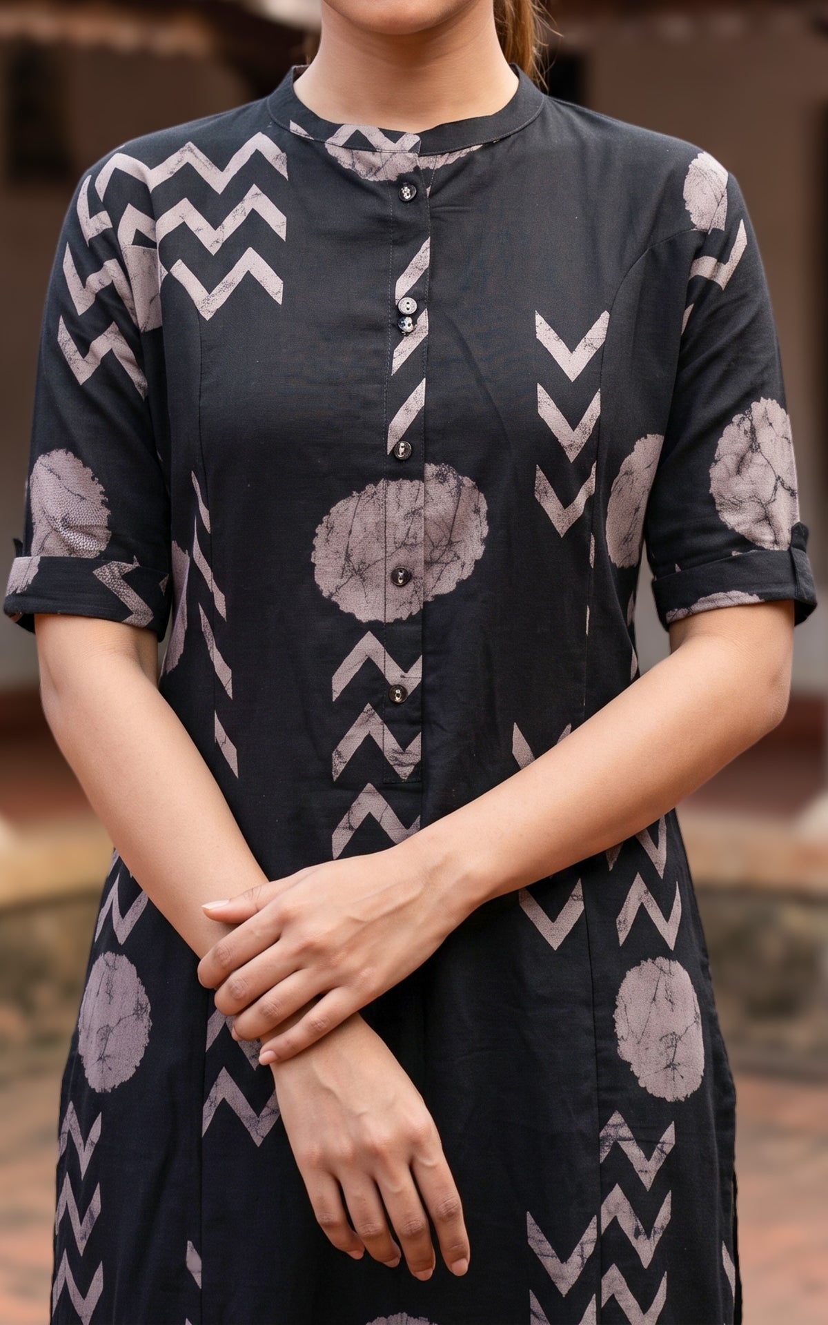 Instore – Black Tamizhisai Kurti Set for Women – Cotton Flex – Daily Wear – Ethnic Wear