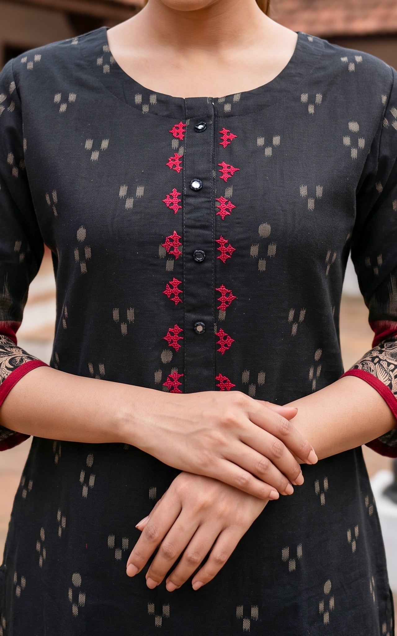 Black and Red Cotton Designer Kurti for Women