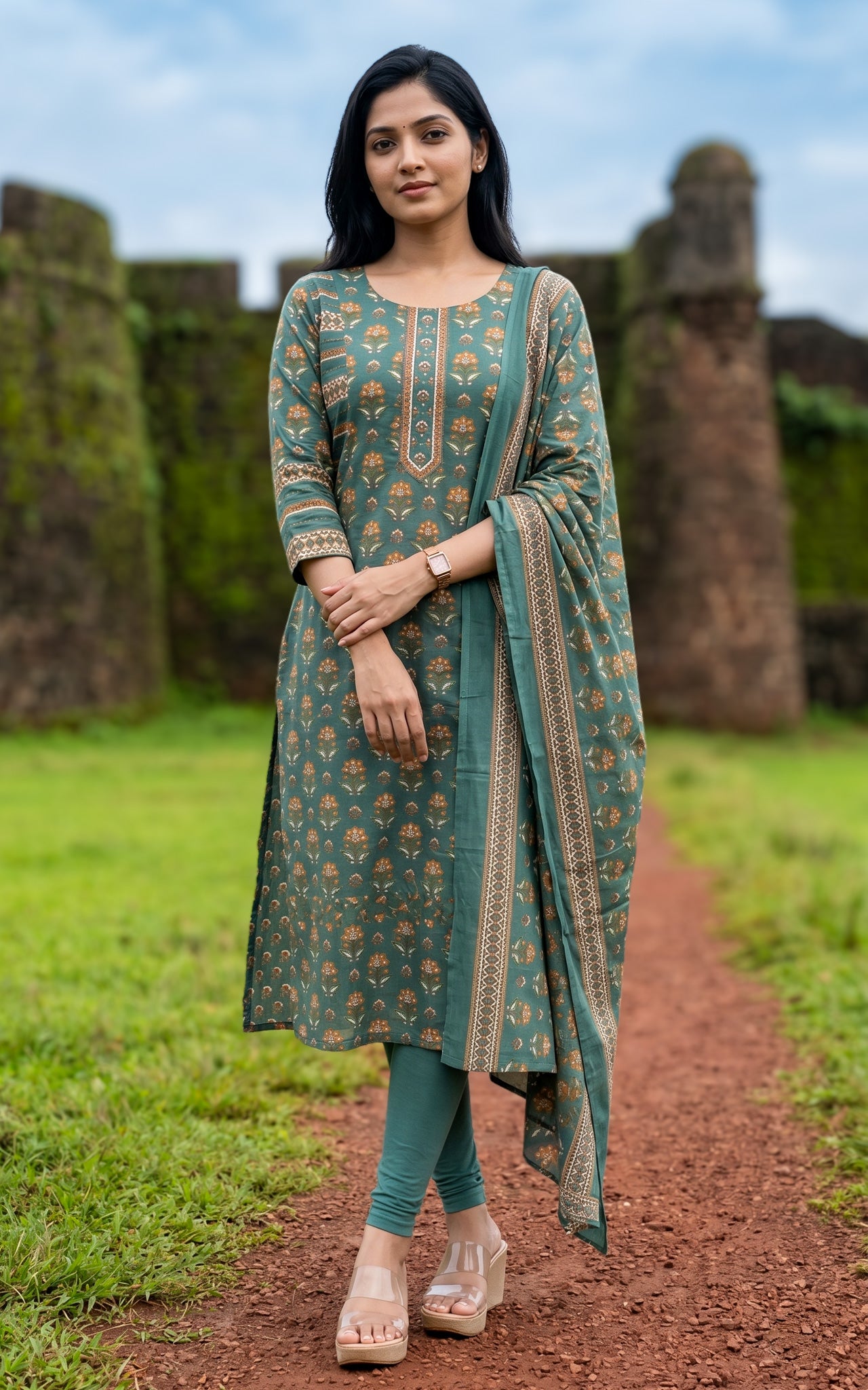 Niharika Green (Kurti+Dupatta)