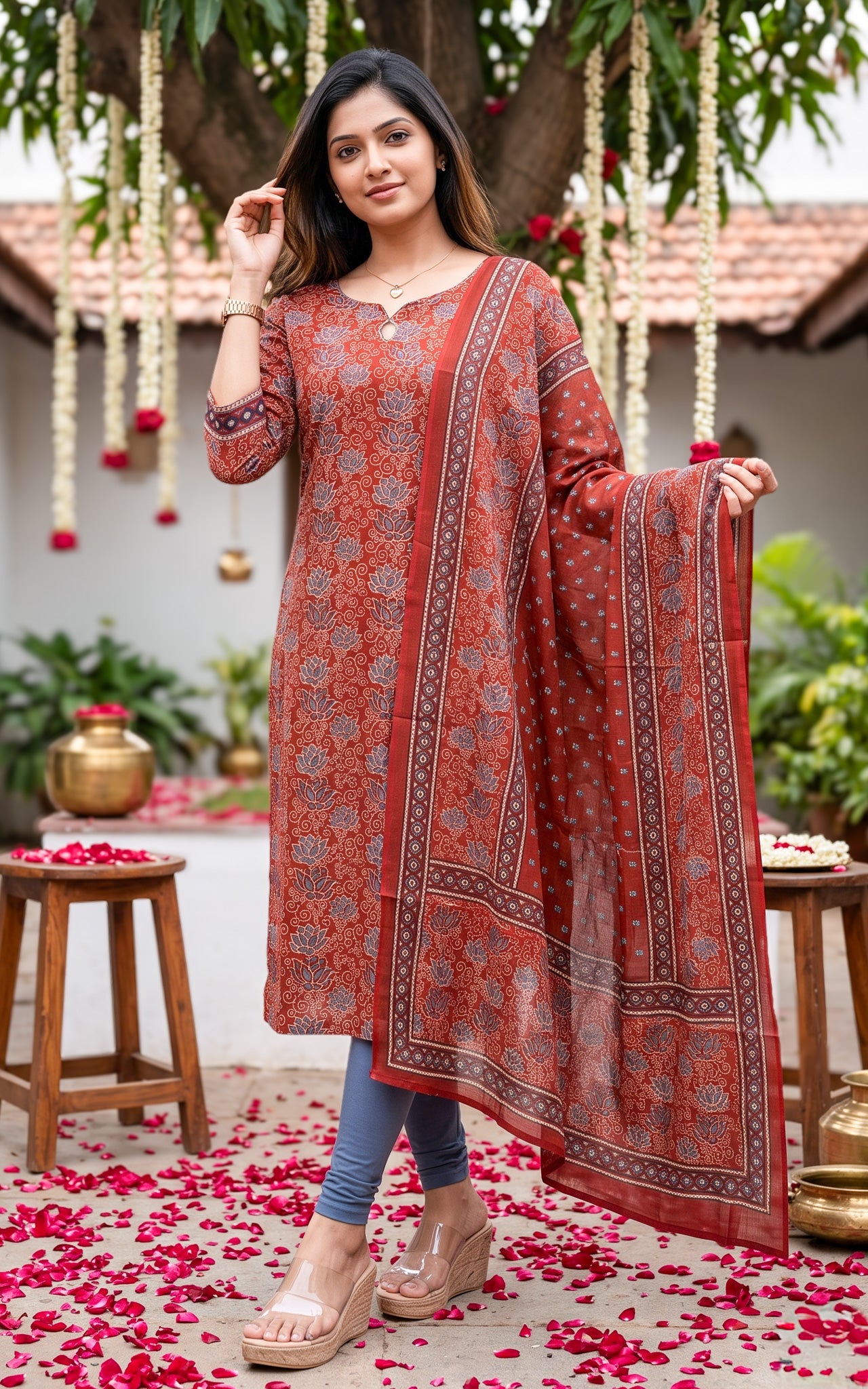 Nethra Maroon (Kurti+Dupatta)