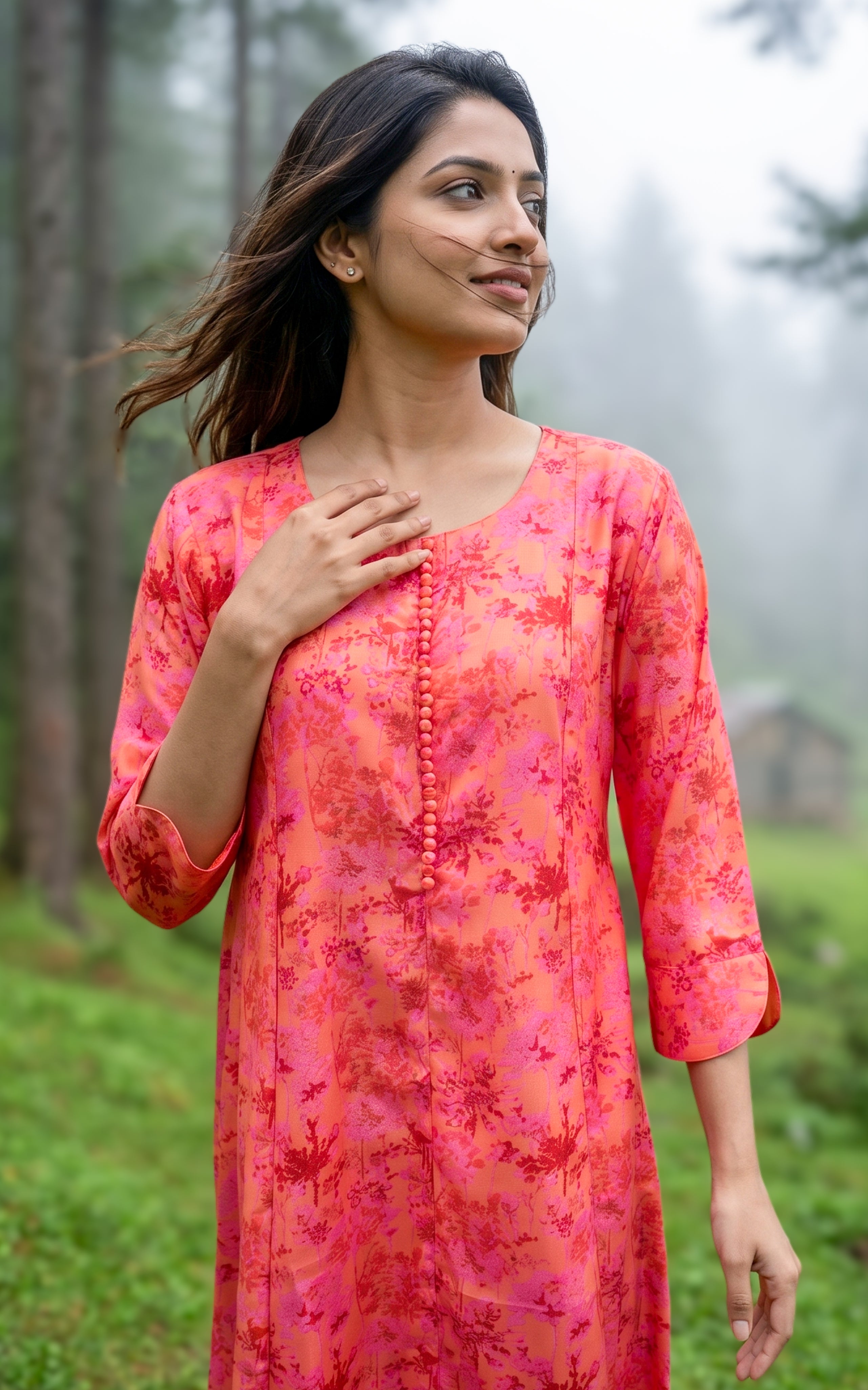 Elegant dark peach georgette kurti for women