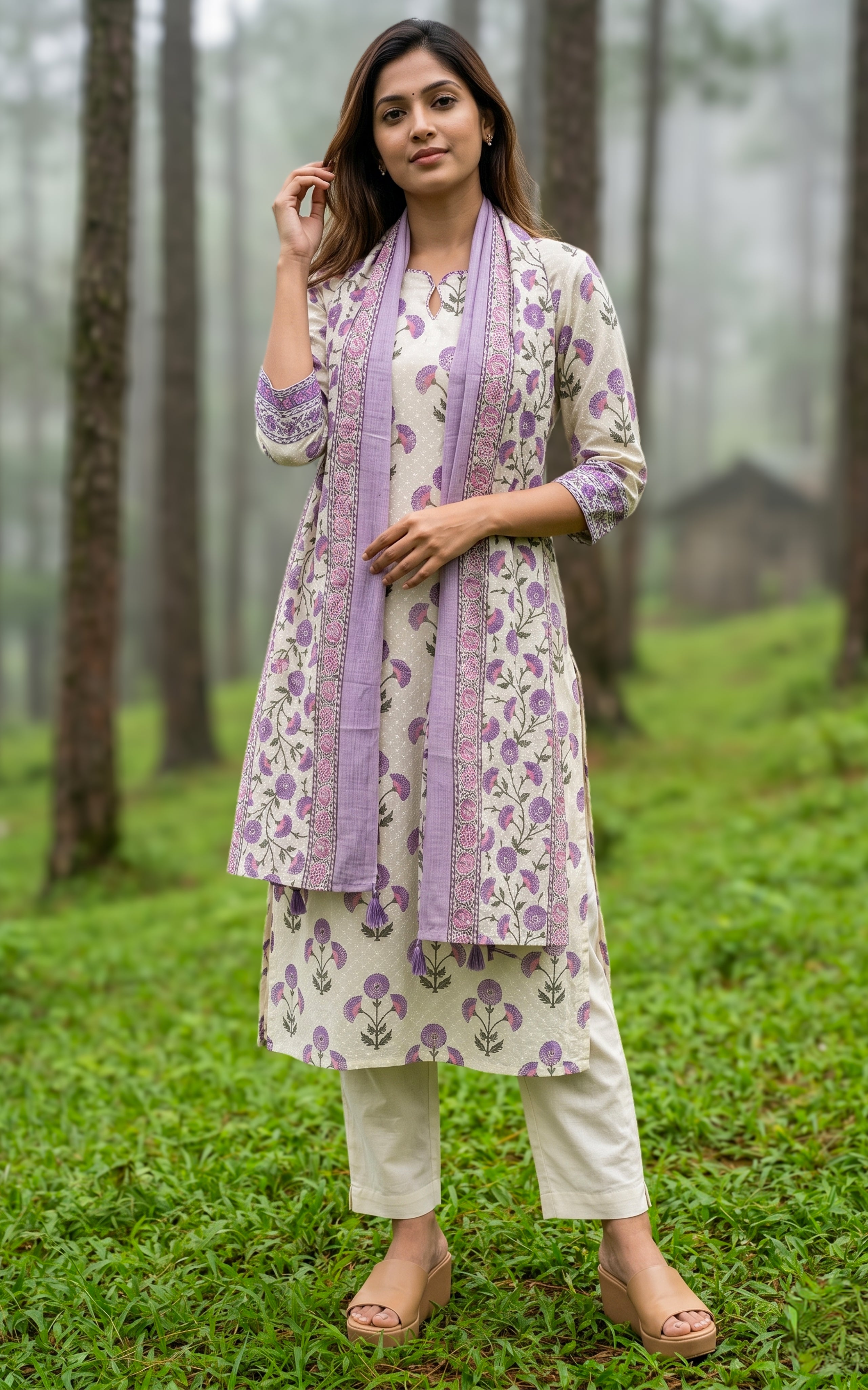 Cotton straight cut kurti with dupatta for women